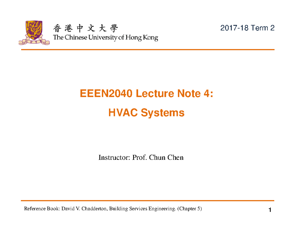EEEN2040-Lecture Note 4: Overview of HVAC Systems and Components - Studocu