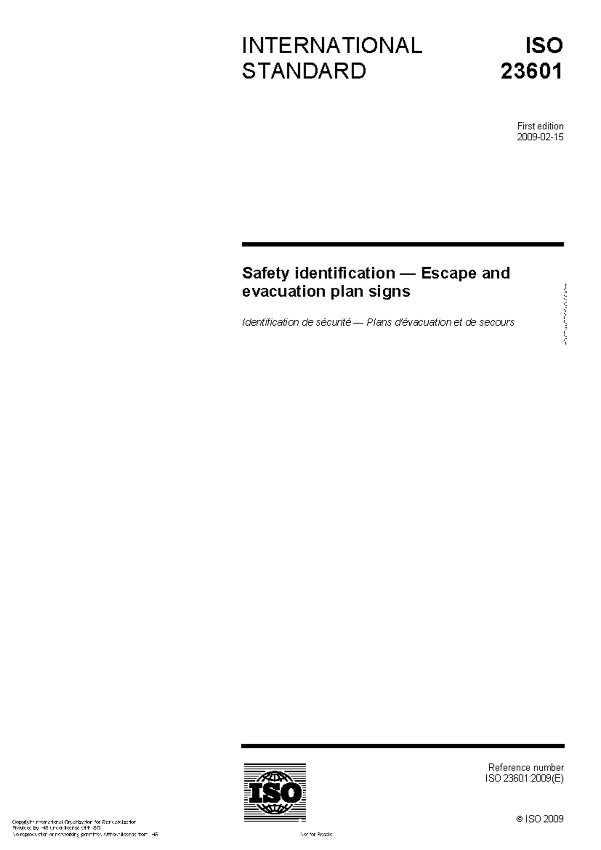 ISO 23601:2009(E) Safety Identification for Escape & Evacuation Plans ...