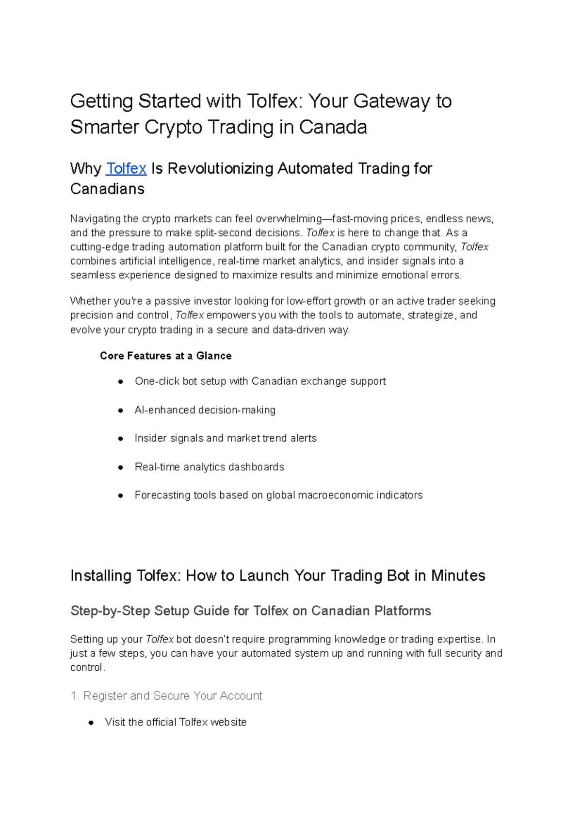 Tolfex: Revolutionizing Automated Crypto Trading for Canadians - Studocu
