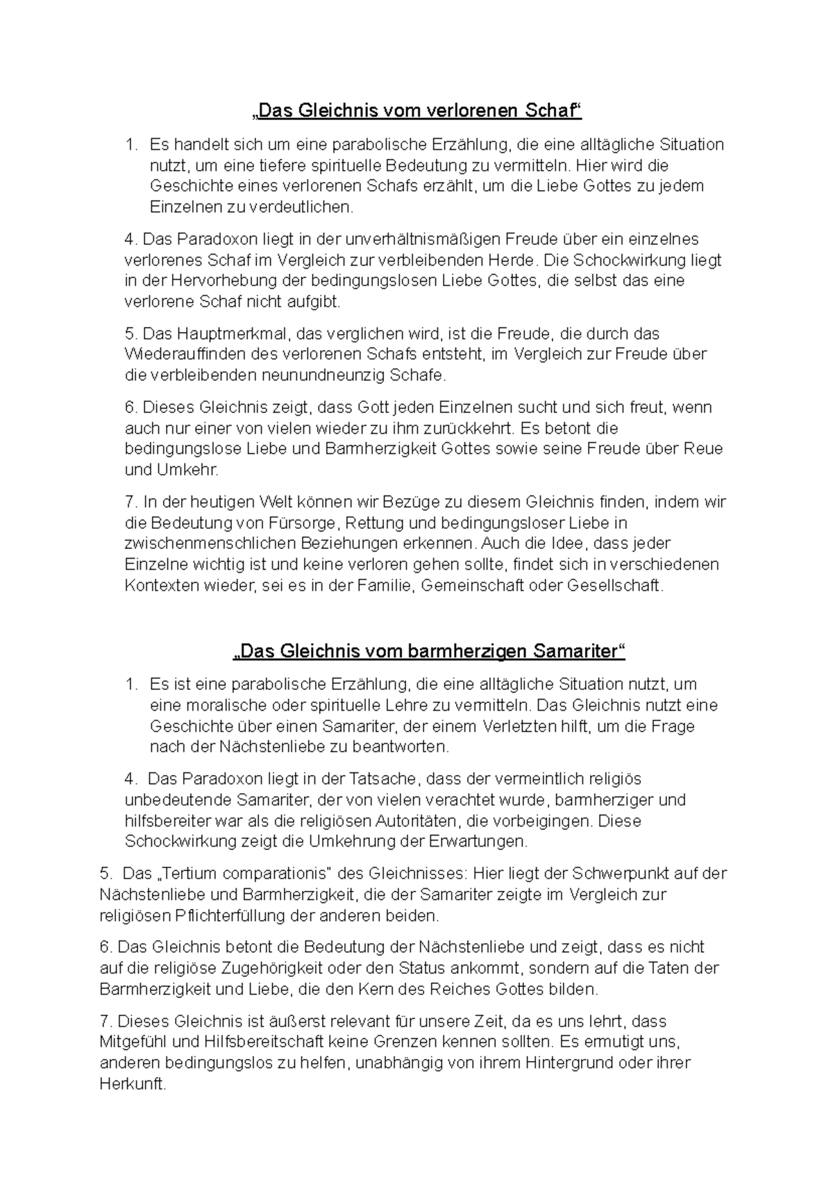 Das Gleichnis vom verlorenen Schaf und Samariter - „Das Gleichnis vom ...
