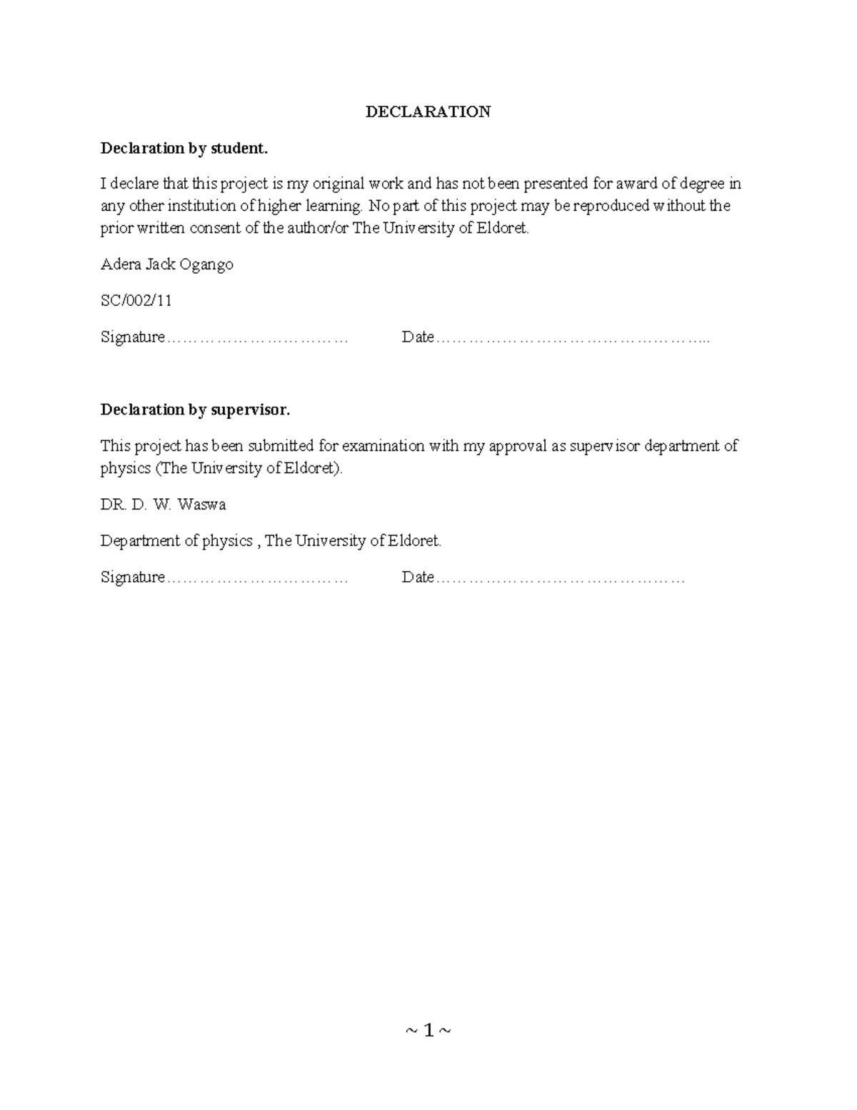 Declaration of Original Work for Physics Project (PHY 2014) - Studocu