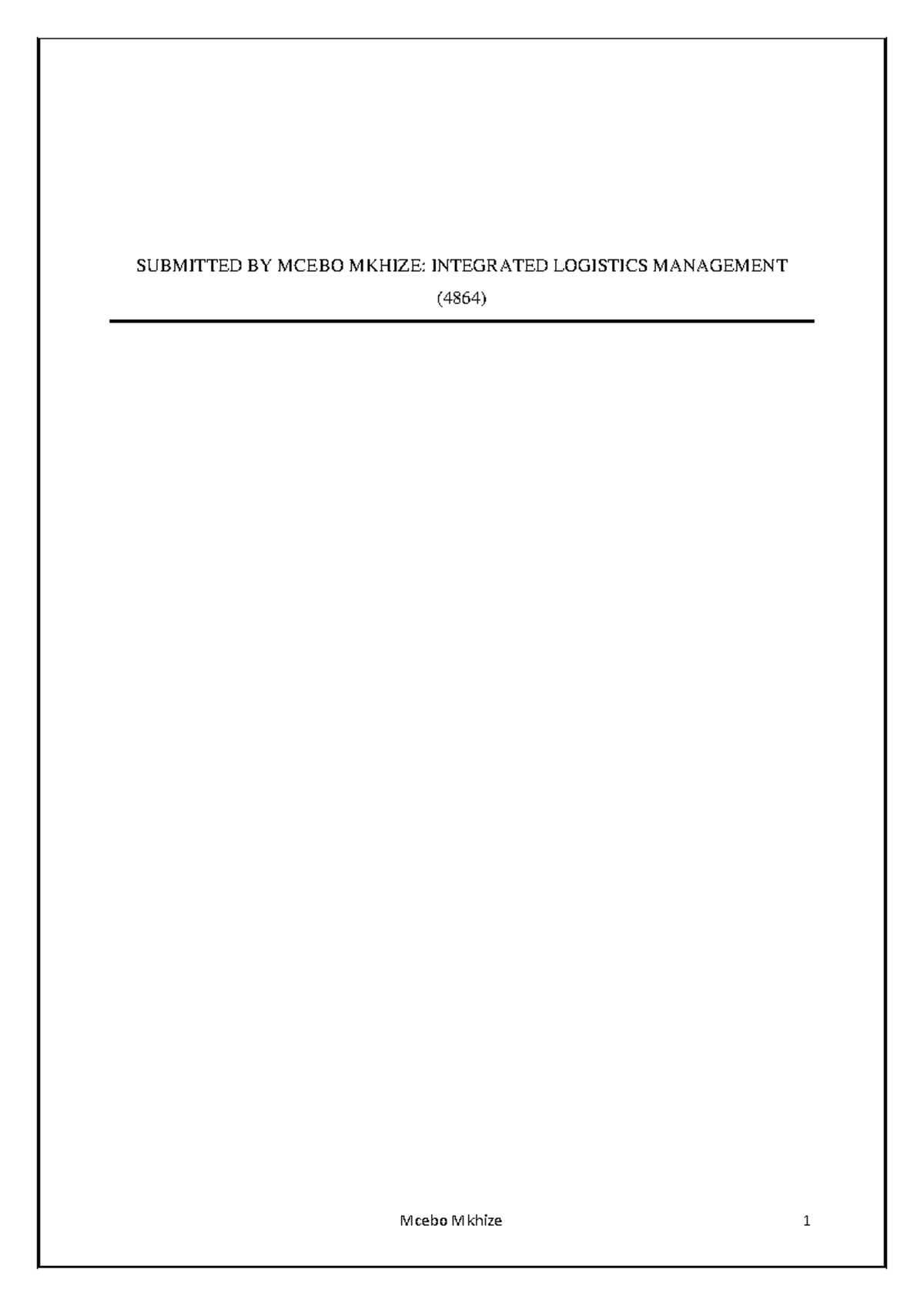 Integrated Logistics Management Assignment - TRL4864 (48513164) - Studocu