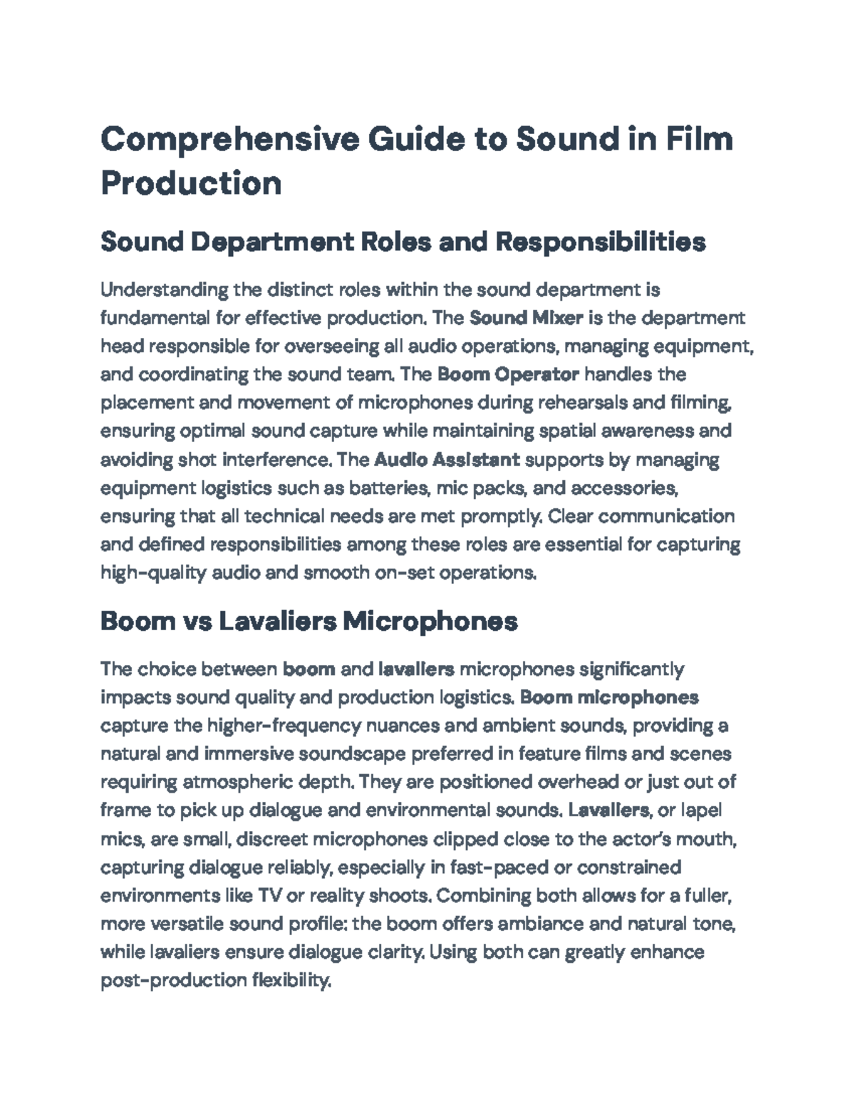 Comprehensive Guide to Sound Practices in Film Production (CIN 101 ...
