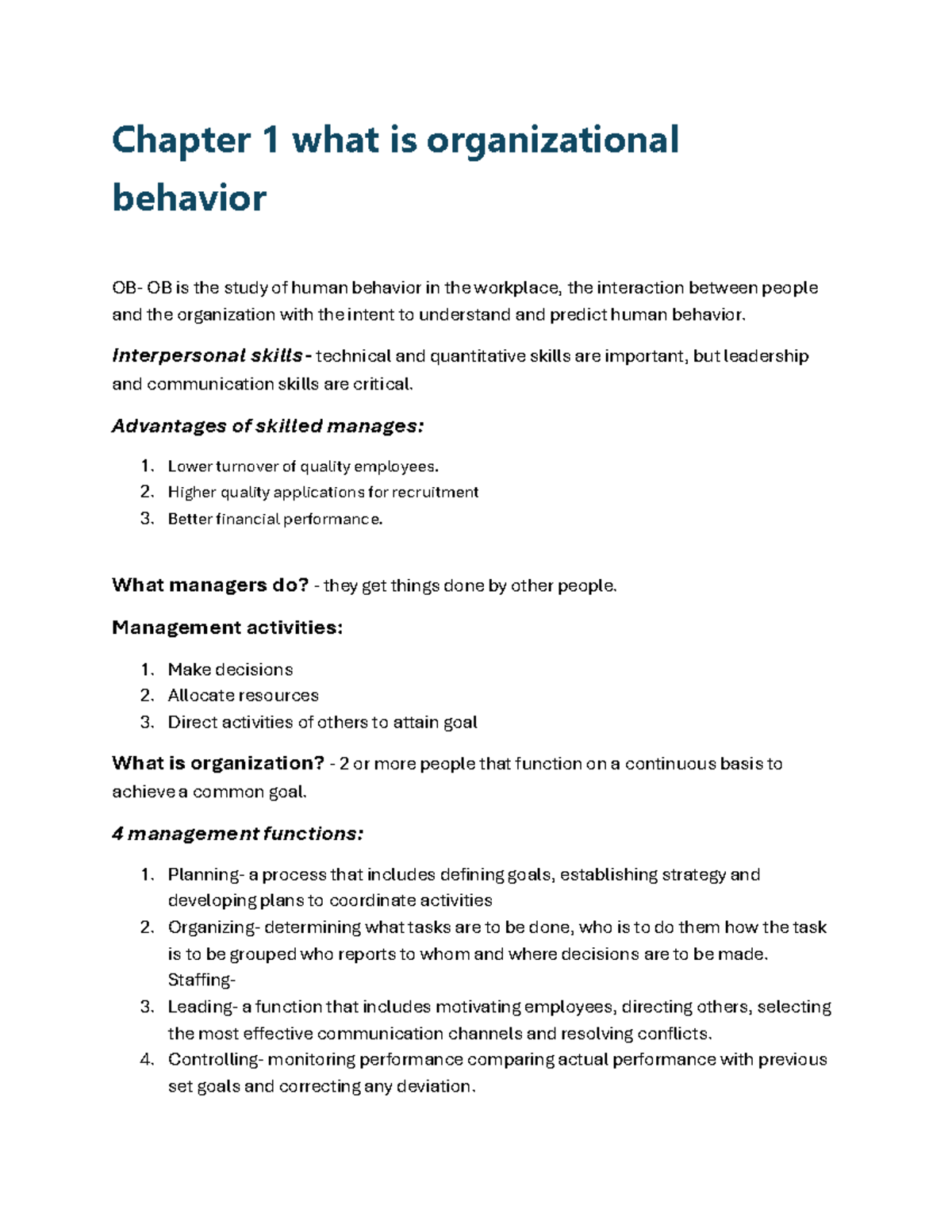 ORGANIZATIONAL BEHAVIOUR - Chapter 1 what is organizational behavior OB ...