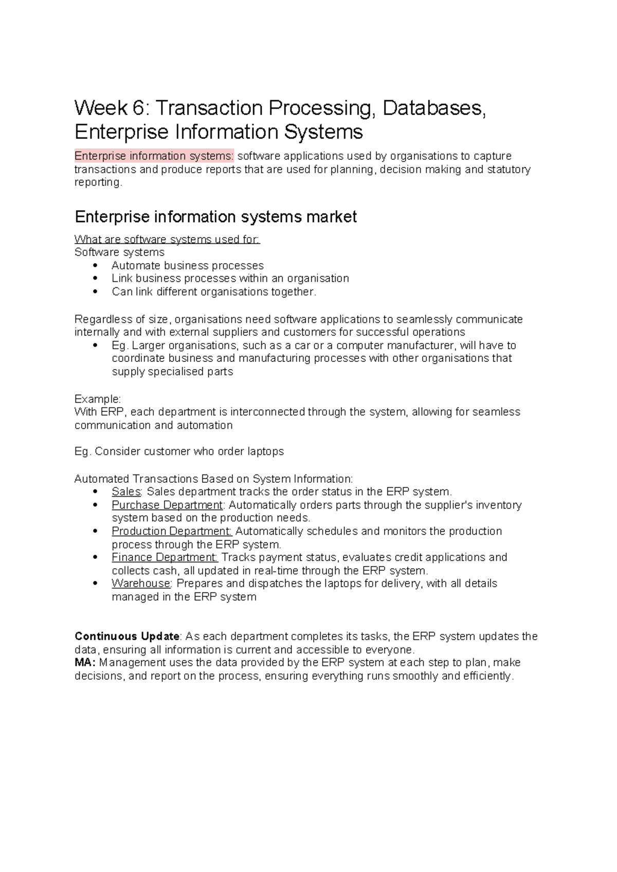 BUSN2011 Week 6: Transaction Processing & Enterprise Information ...