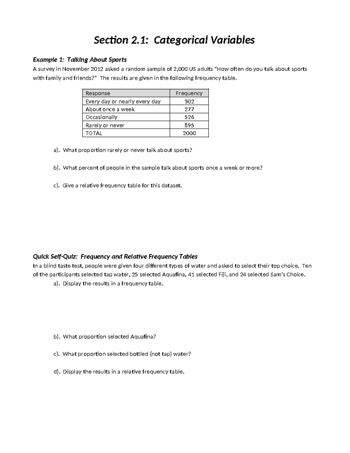 Categorical Variables: Proportions and Frequency Tables Analysis - Studocu
