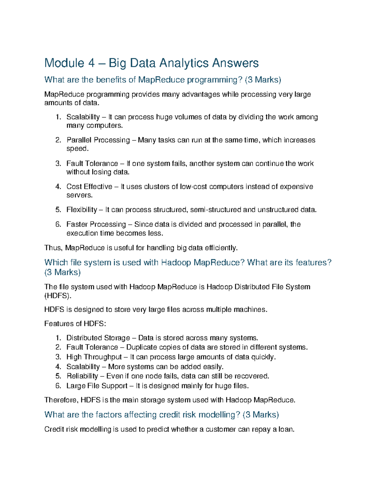 Module 4 Big Data Analytics: Key Concepts and Applications - Studocu