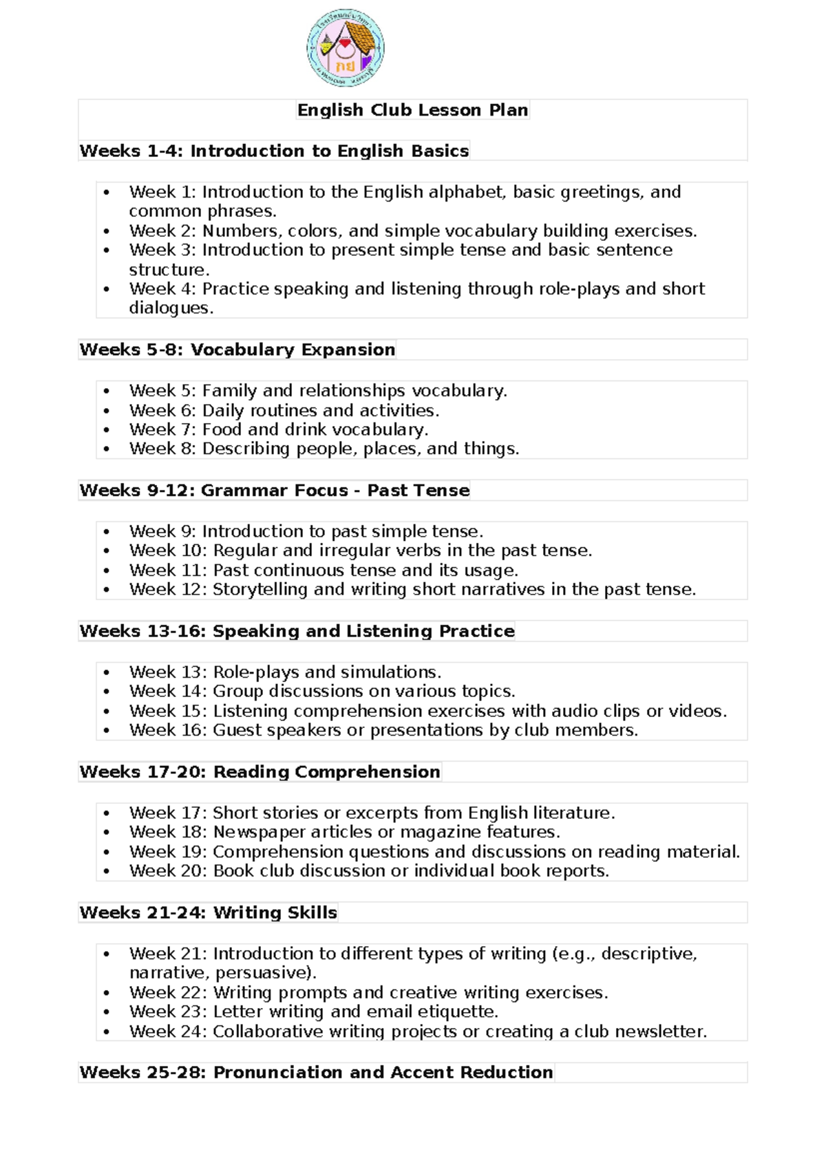 English Club Lesson Plan: Engaging Students in Language Learning - Studocu