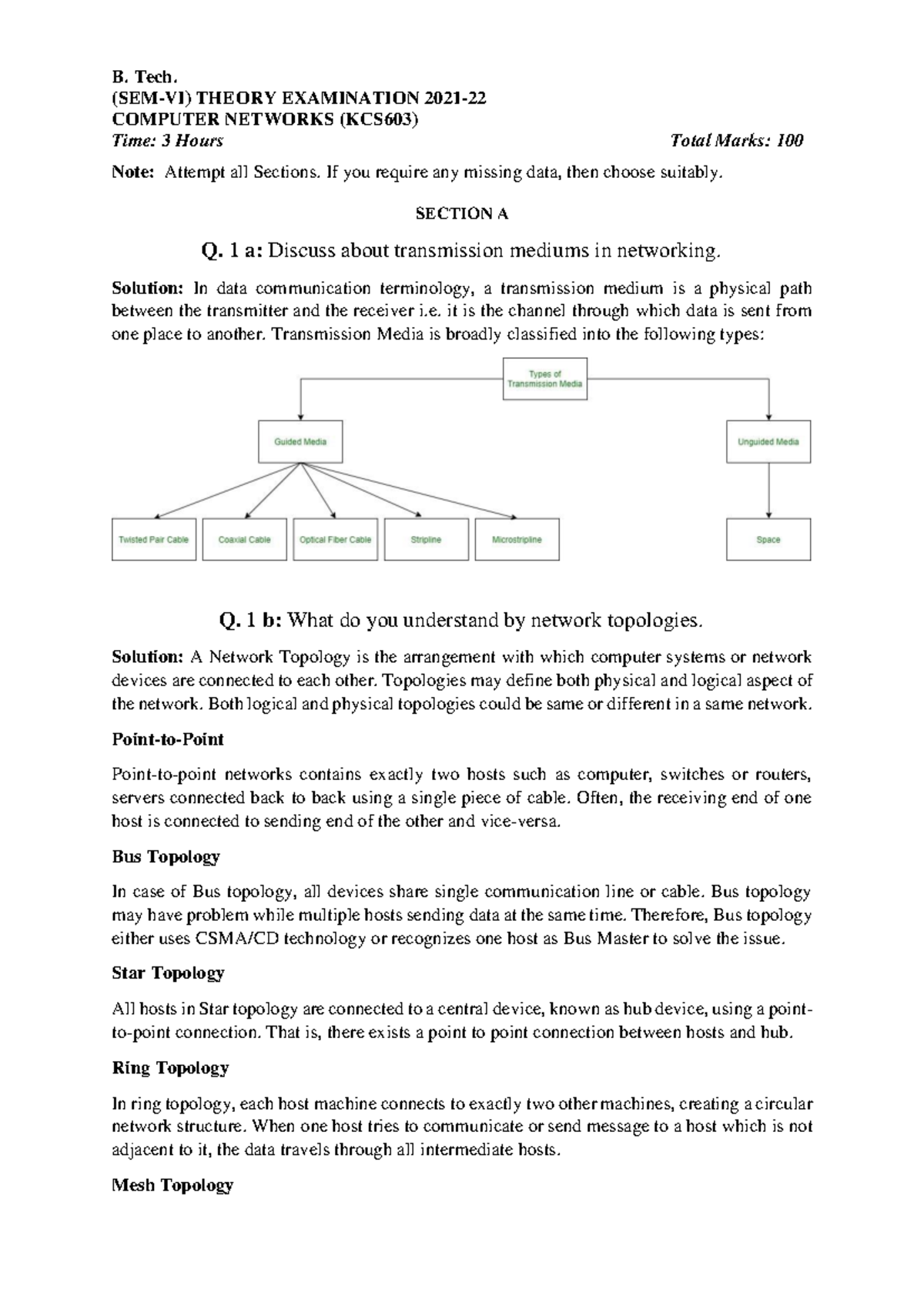 B. Tech. Computer Networks Theory Exam Solutions (KCS603) - Studocu