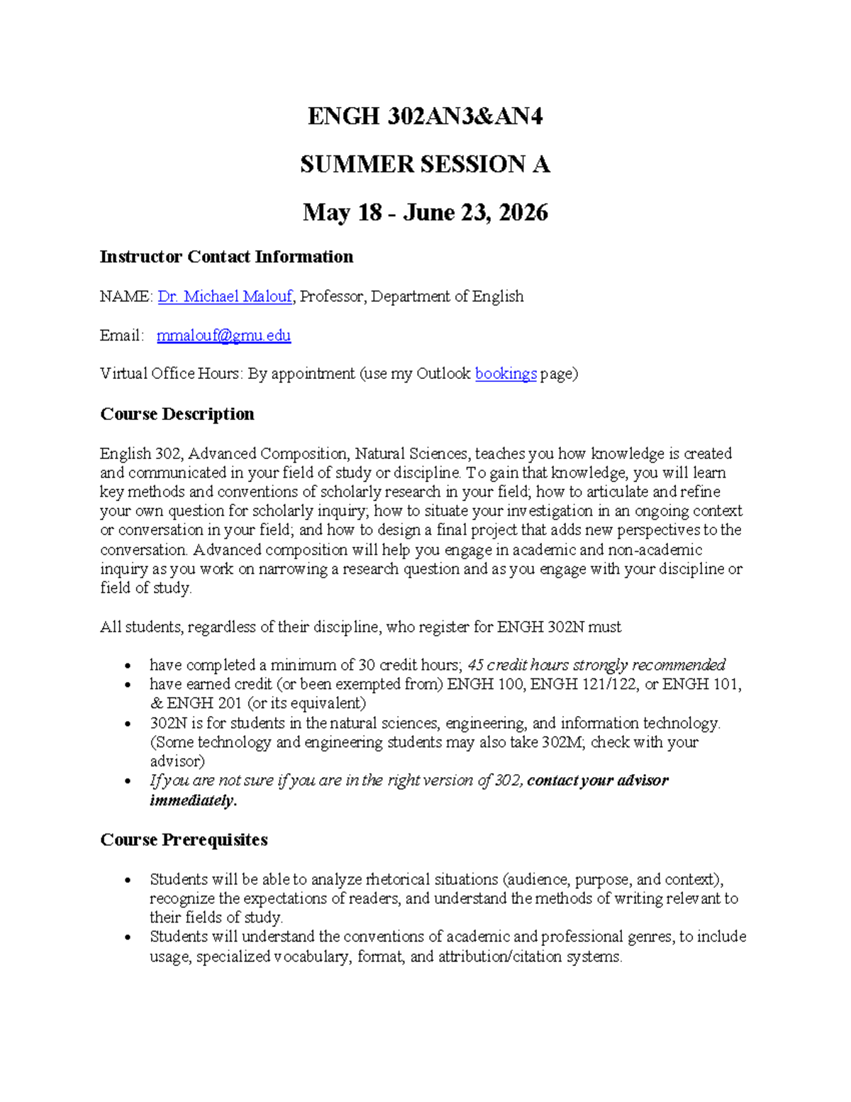 ENGH 302N Syllabus: Advanced Composition for Natural Sciences (Summer ...