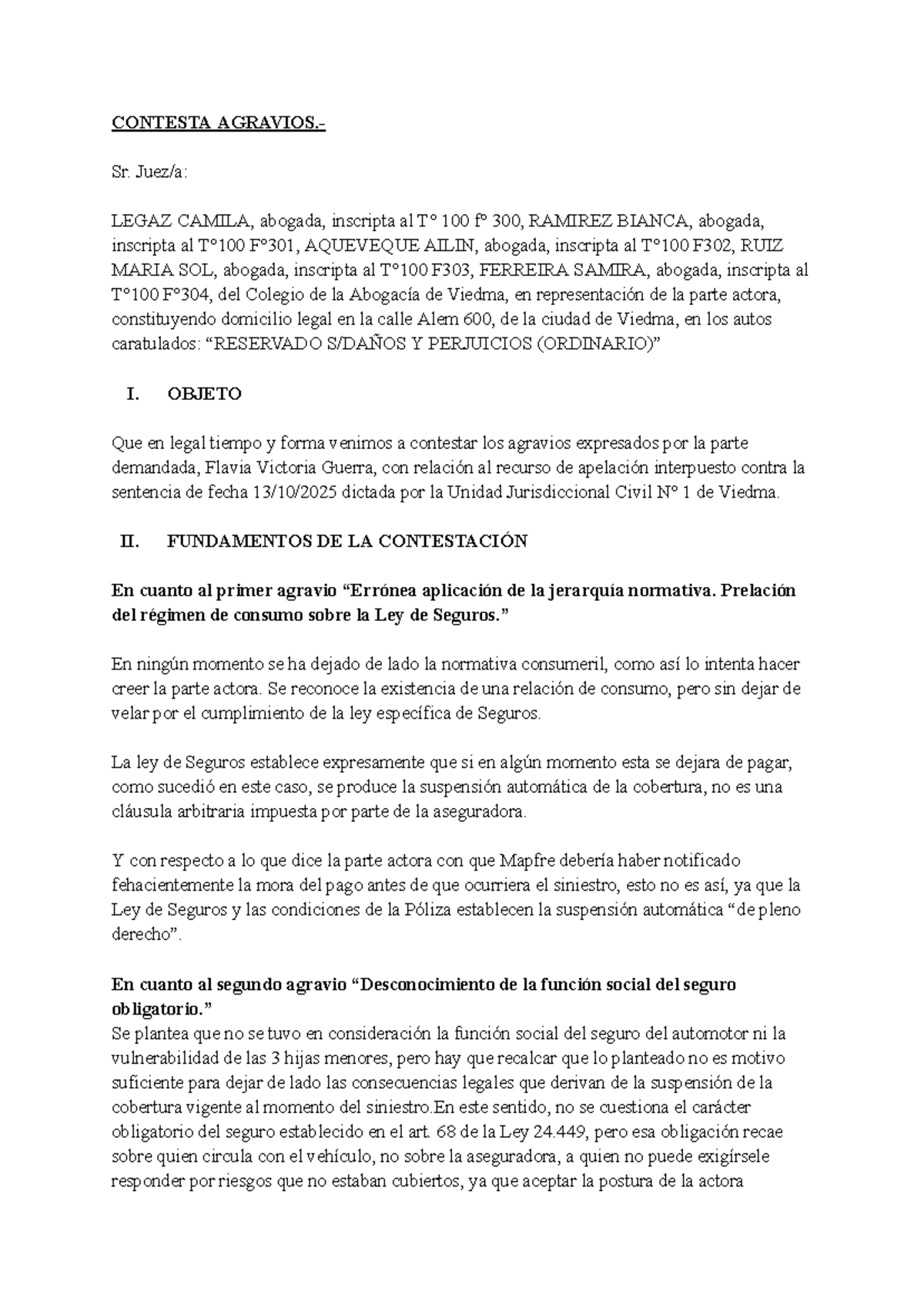Contestación de Agravios - Caso Flavia Victoria Guerra - Studocu