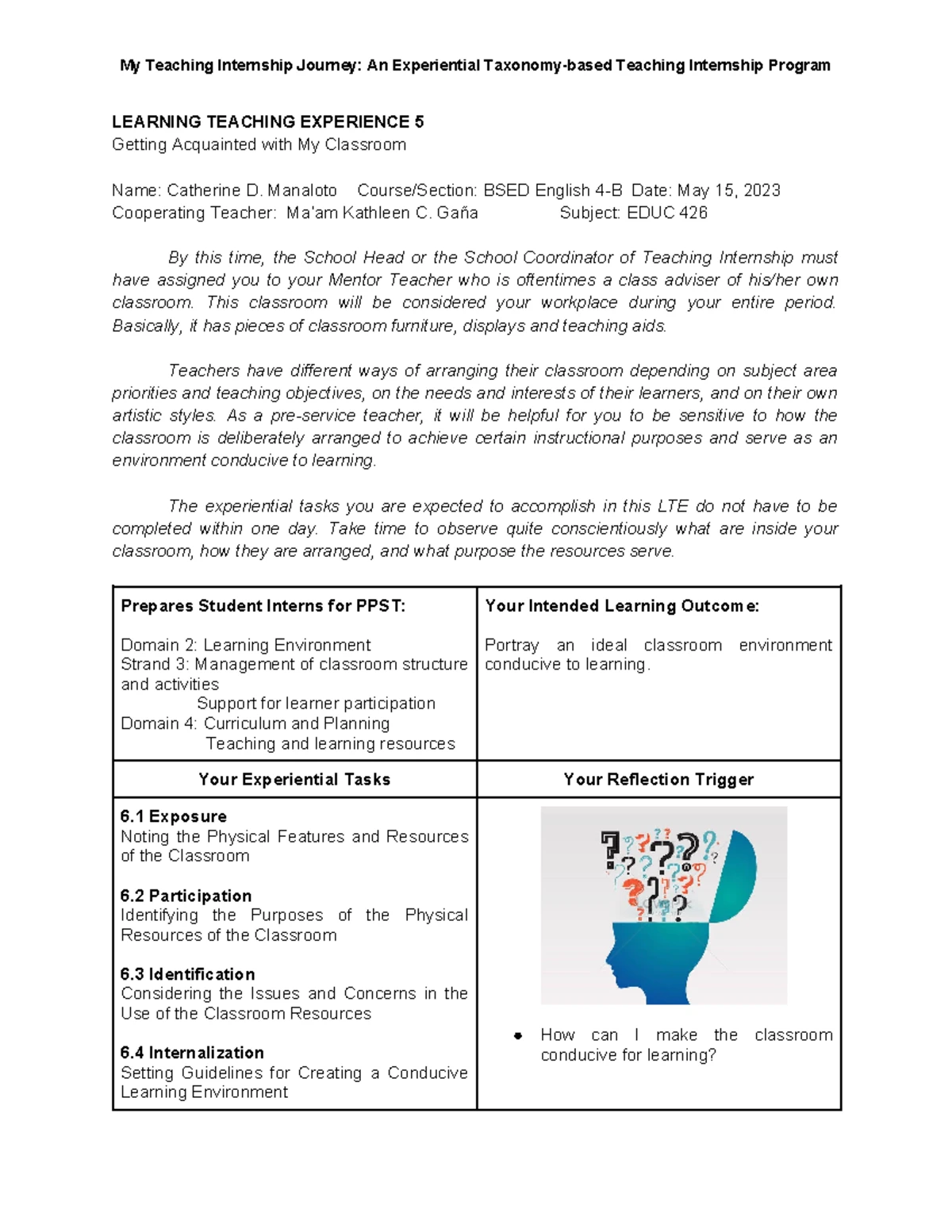 Reflection Paper on Formative Assessment in Field Study 1 (BSED 4B ...
