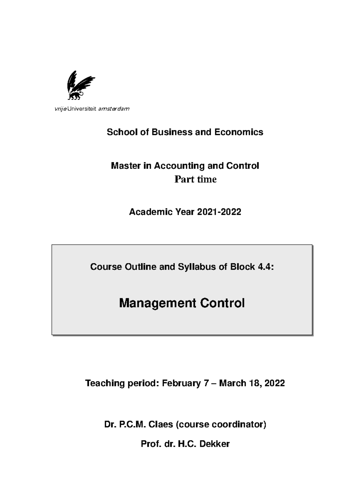 Management Control Course Outline 2021-2022 (Master’s Program ...