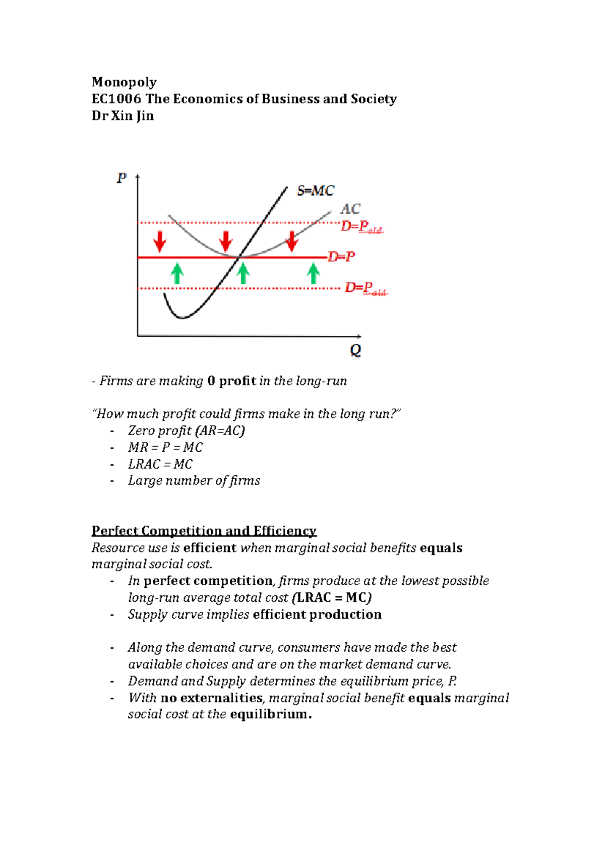 EC1006 Monopoly - Lecture Notes 3 on Market Structures and Efficiency ...
