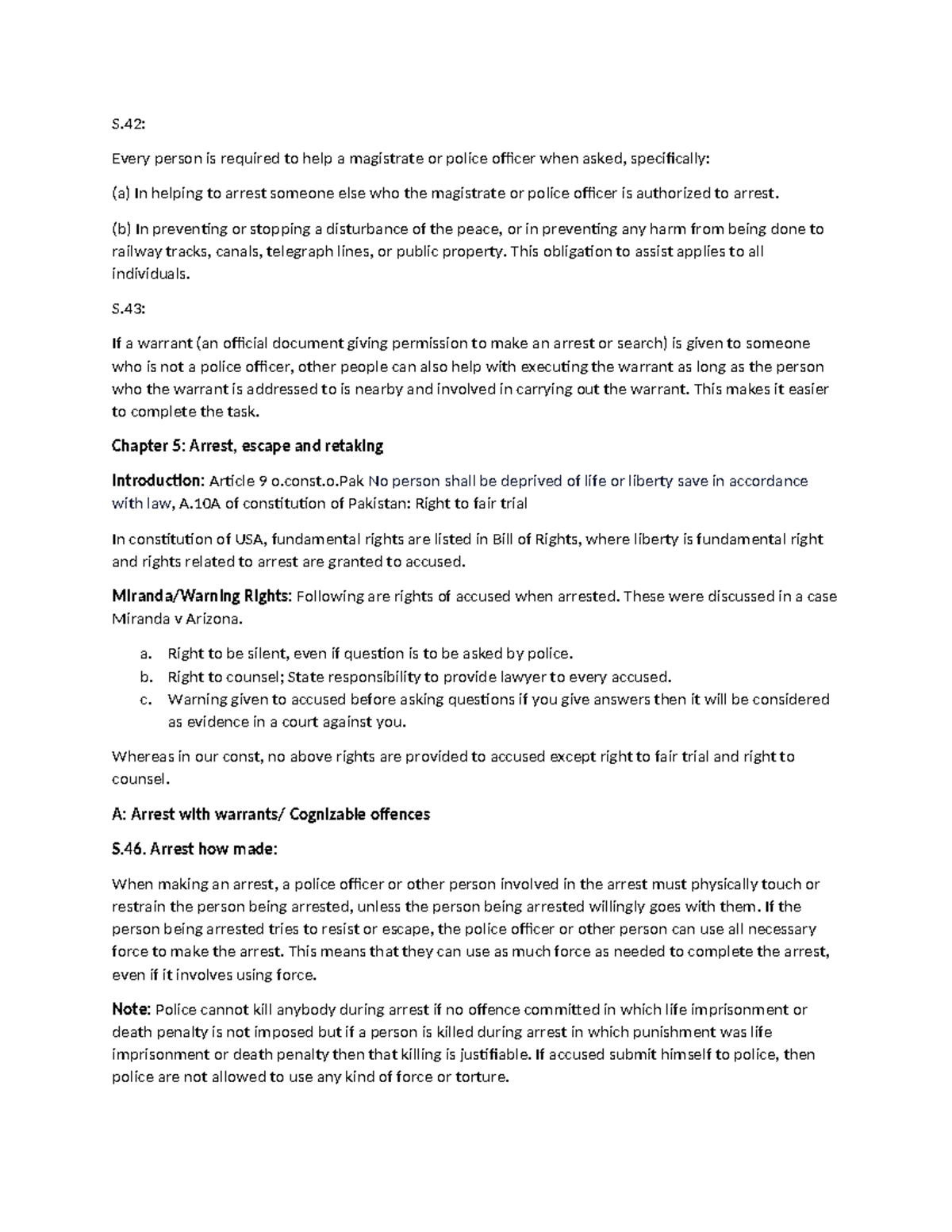 CRPC 7th Sem Midterm Notes: Key Concepts on Arrest and Warrants - Studocu