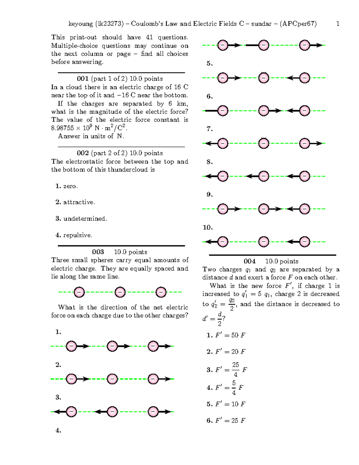 Coulomb's Law and Electric Fields: C-Problem Set (lk23273) - Studocu