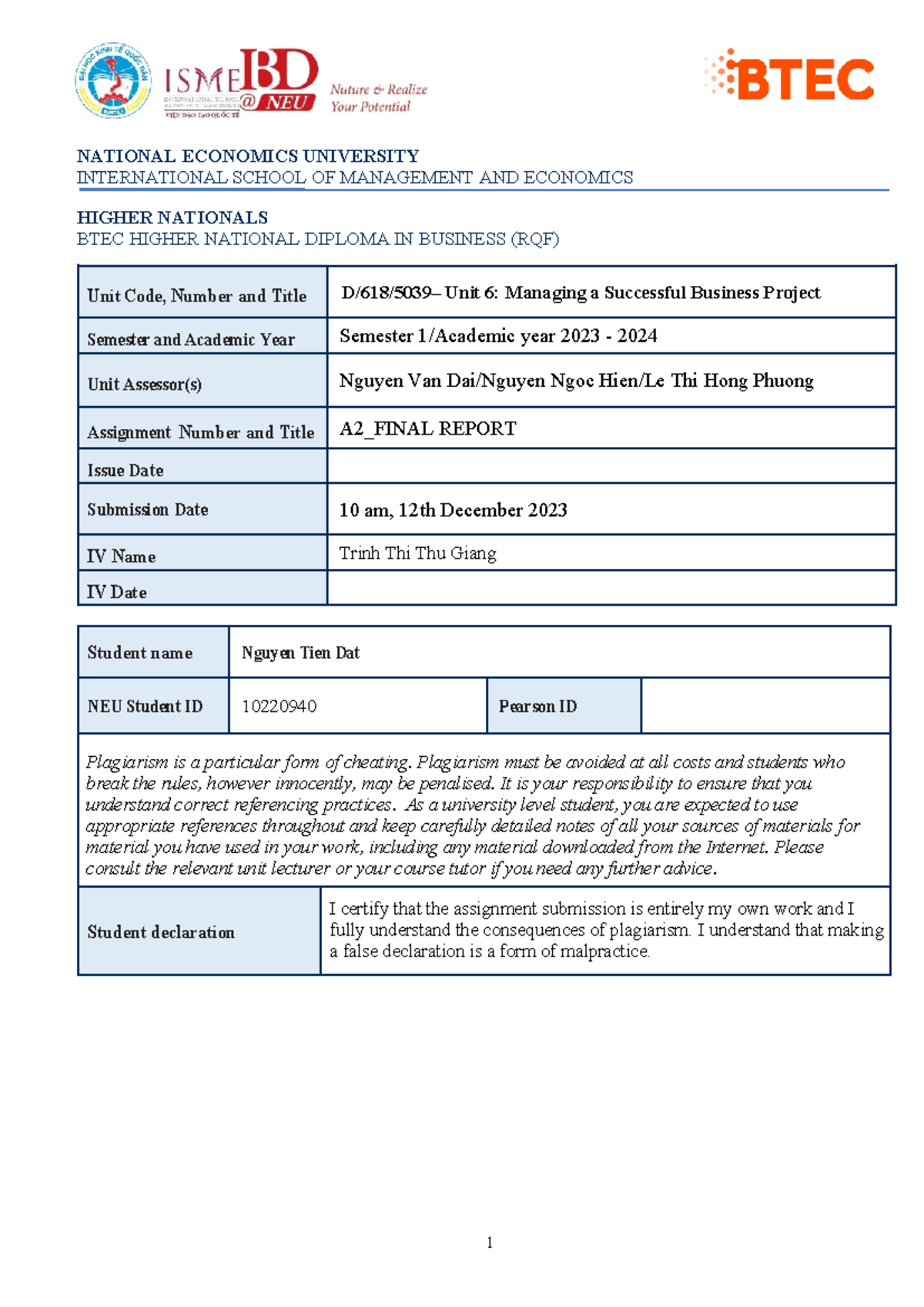MSBP Assignment 2 Final Report - SEM 1 - 2023-2024 - Studocu