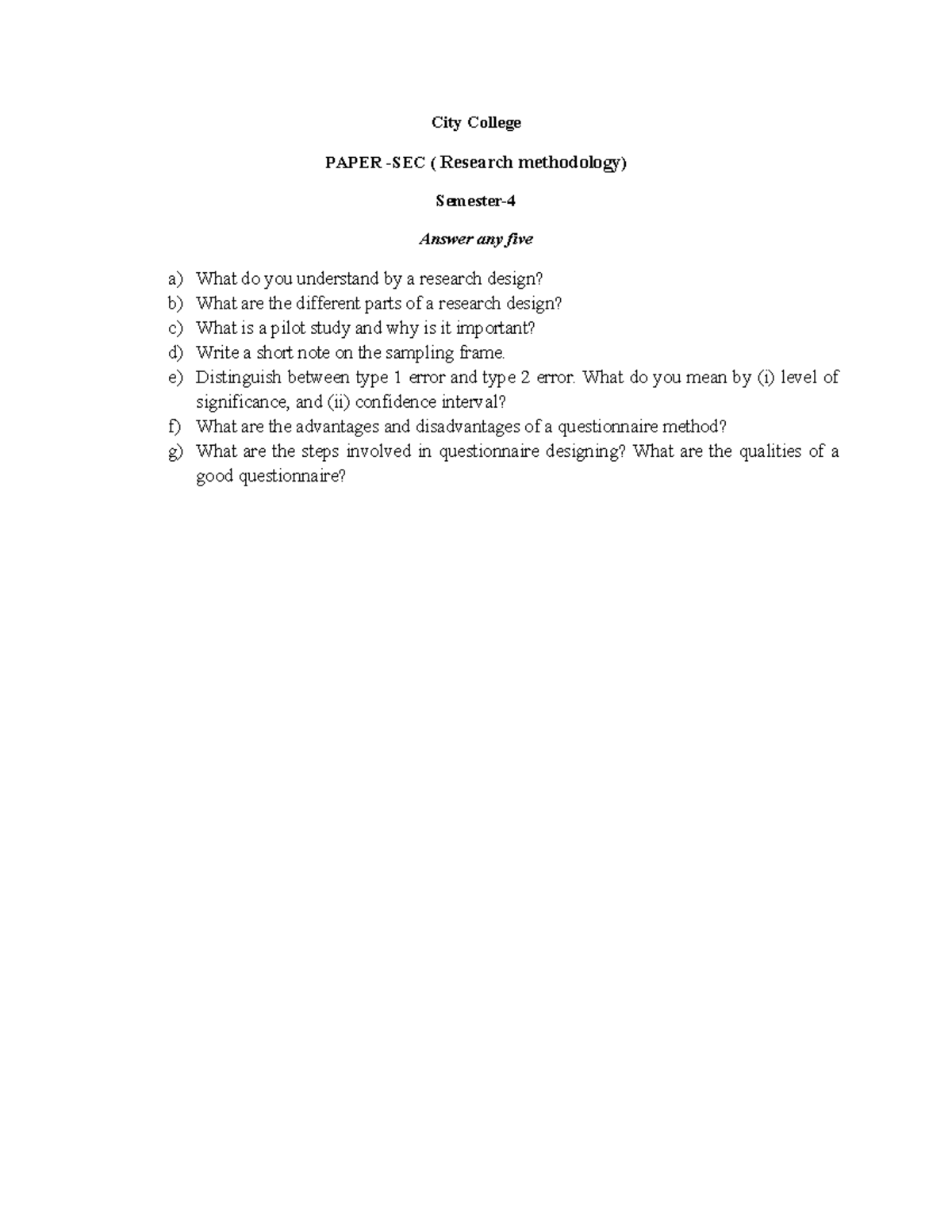 SEC sem 4 2023 - Suggestive questions on Research Methodology [SEC-B(4 ...