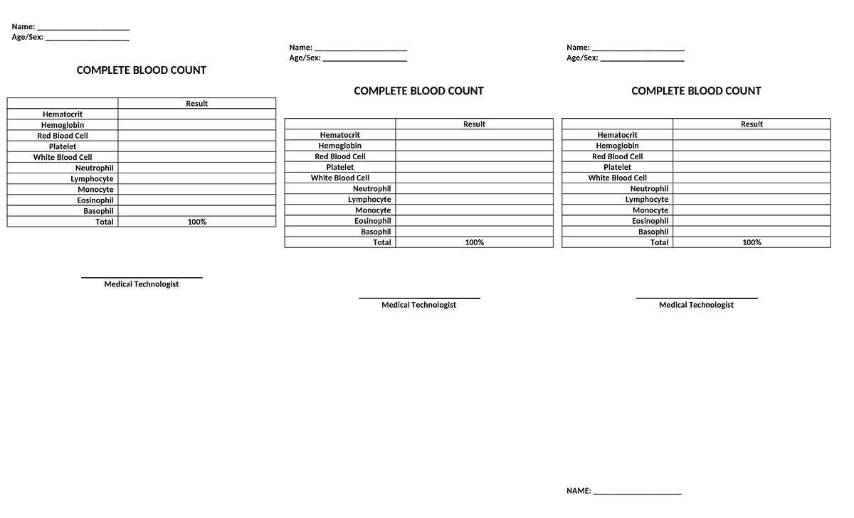 CBC UA FA Format - Complete Blood Count and Urinalysis Templates - Studocu