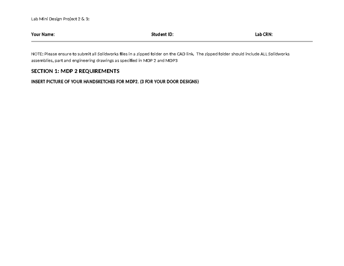 Mini Design Project 2 & 3 Submission Checklist and Template - Studocu