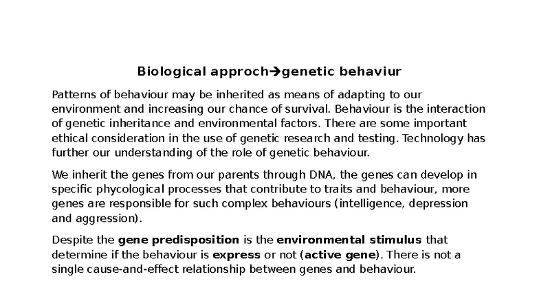Genetic Behaviour Patterns: Inheritance and Environmental Influence ...