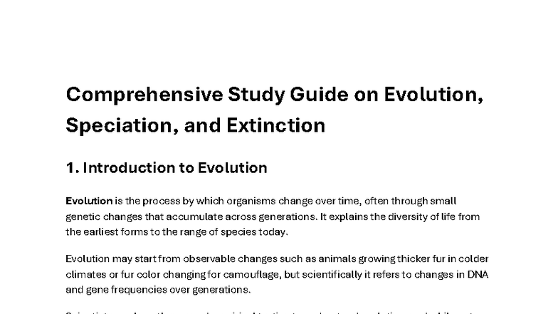 Chapter 12 Study Guide: Evolution, Speciation, and Extinction in ...