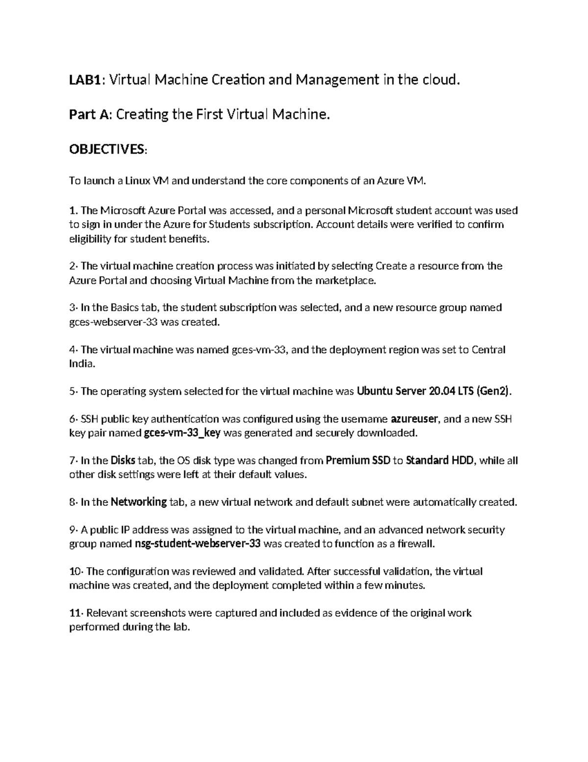 LAB1: VM Creation & Management in Azure - Part A & B Guide - Studocu