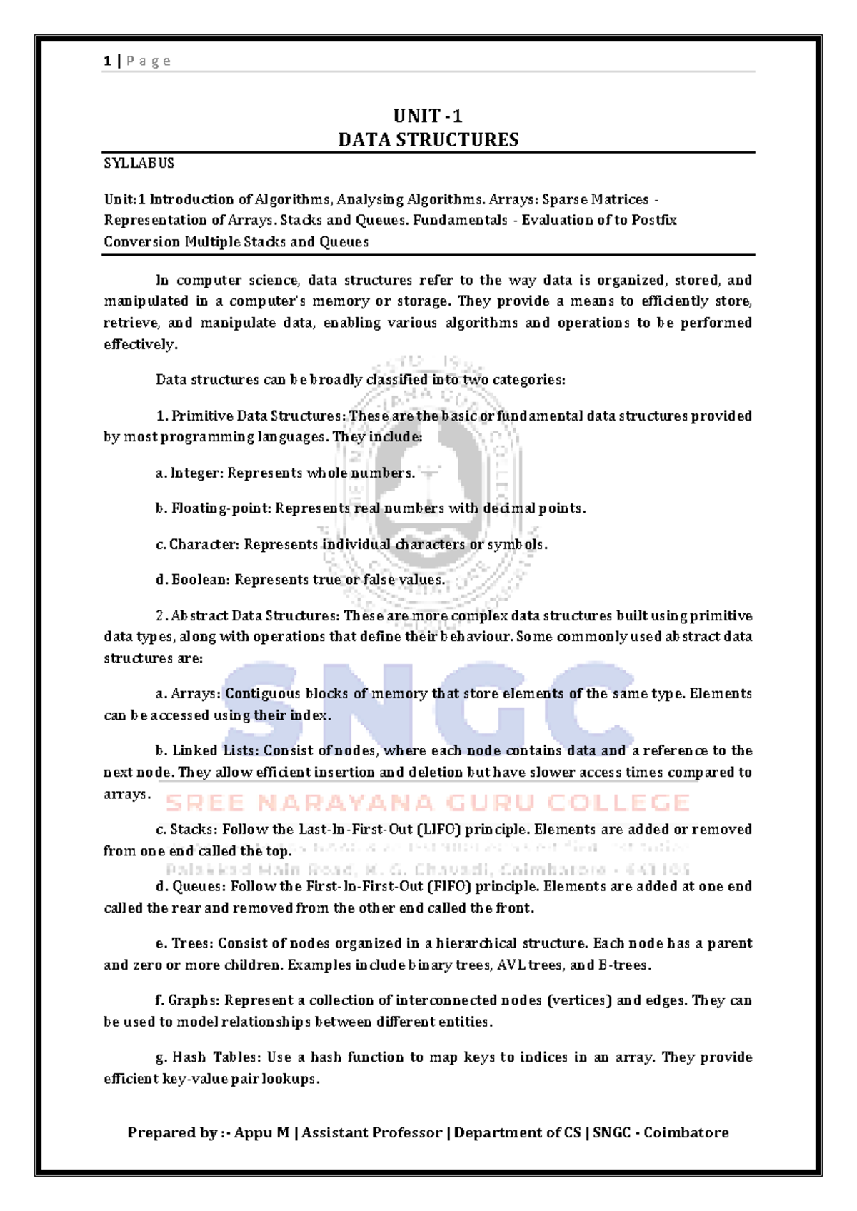 DS 101 - Lecture Notes on Data Structures and Algorithms - Studocu