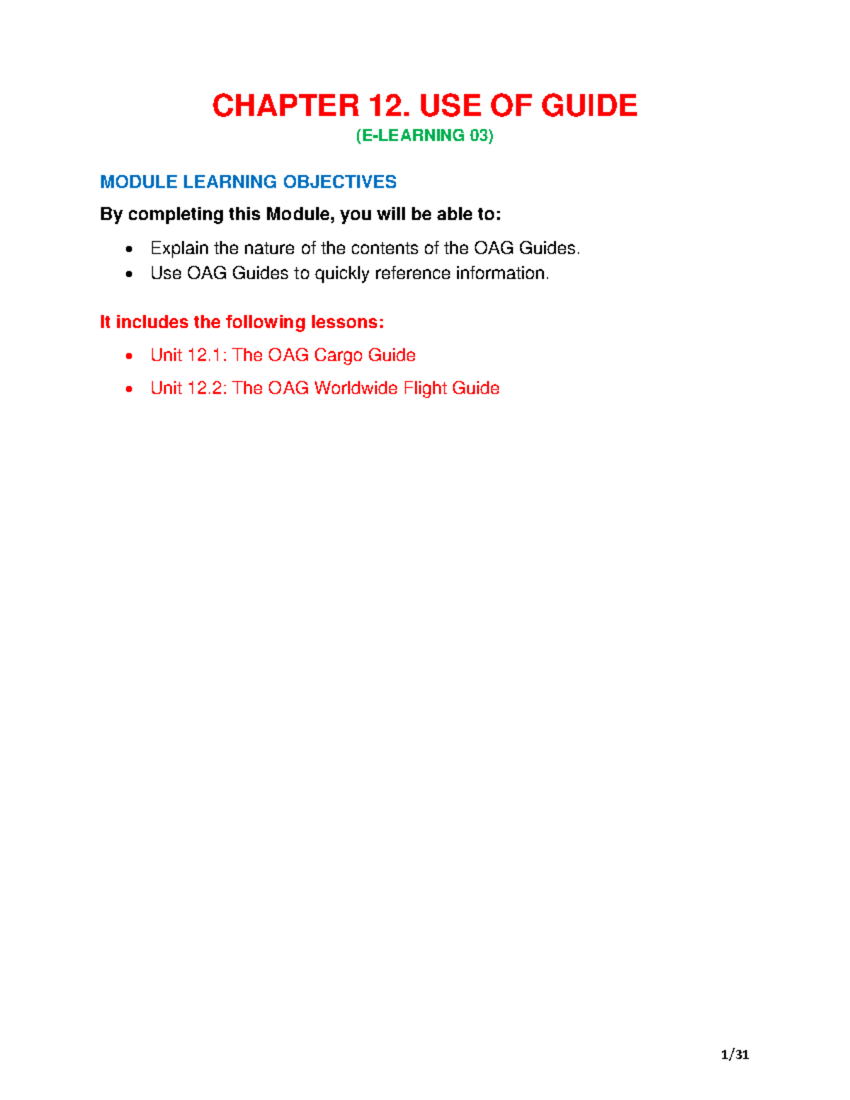 CHAPTER 12: USING THE OAG CARGO GUIDE FOR FLIGHT SCHEDULES - Studocu