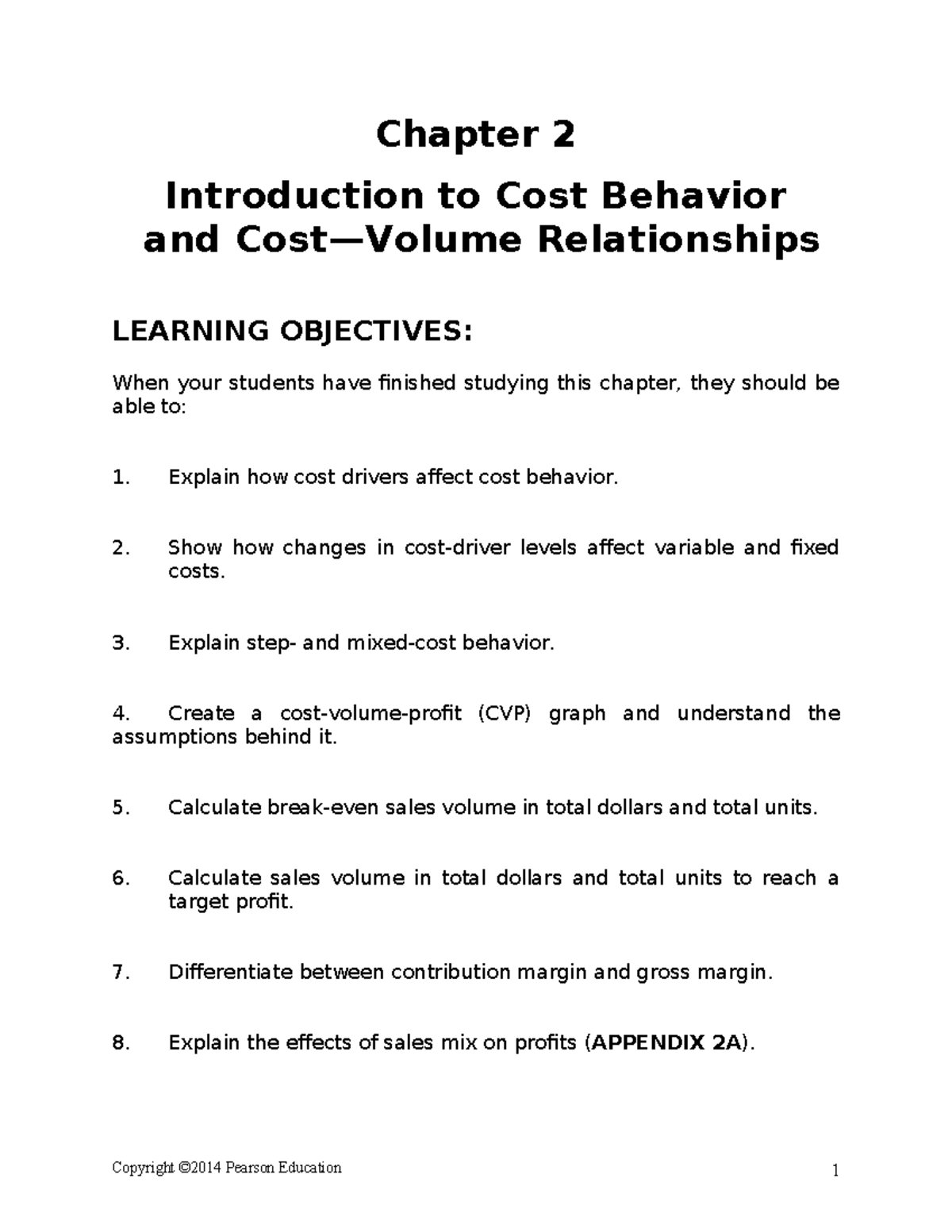 Chapter 2 - Notes - Chapter 2 Introduction to Cost Behavior and Cost ...