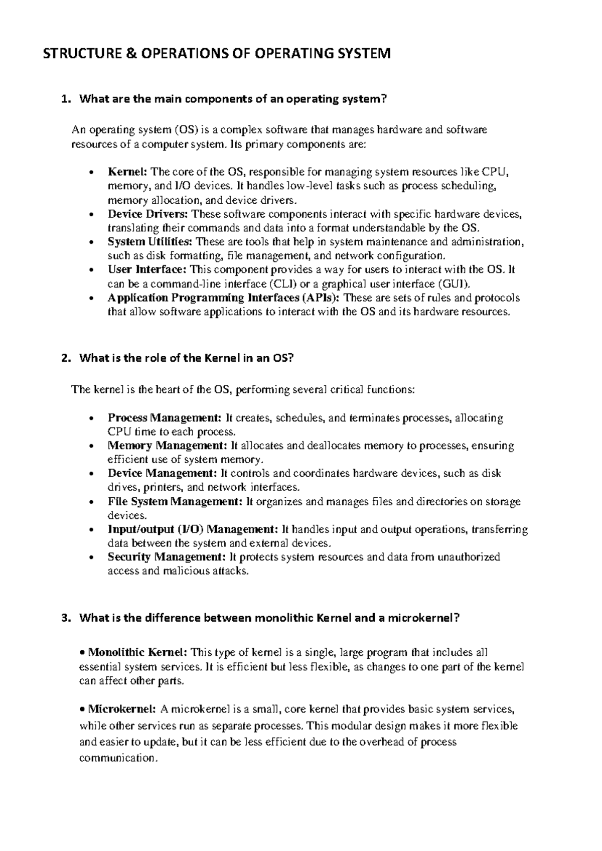 Topic wise questions - IMP - STRUCTURE & OPERATIONS OF OPERATING SYSTEM ...