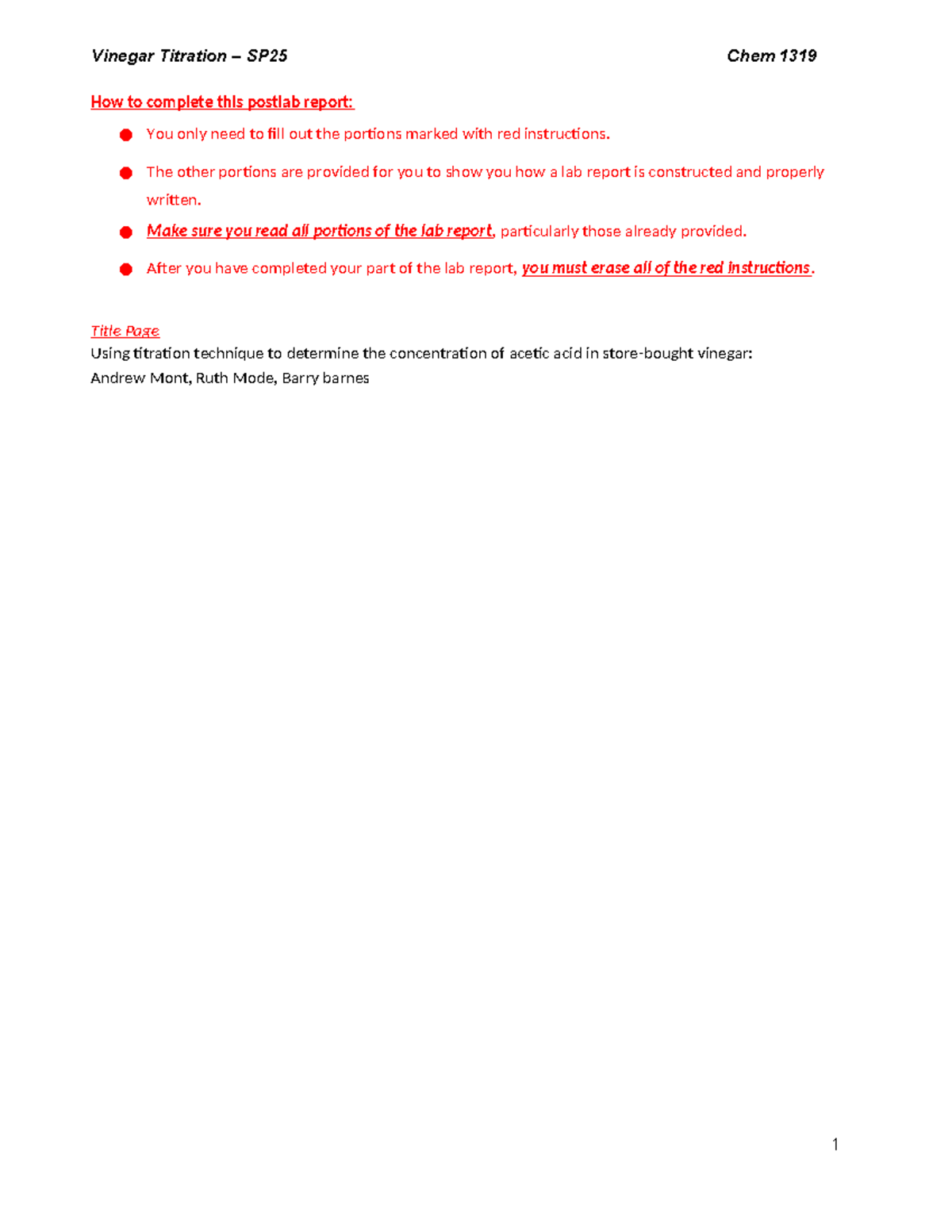 Postlab Template - Titrations SP25 - How to complete this postlab ...