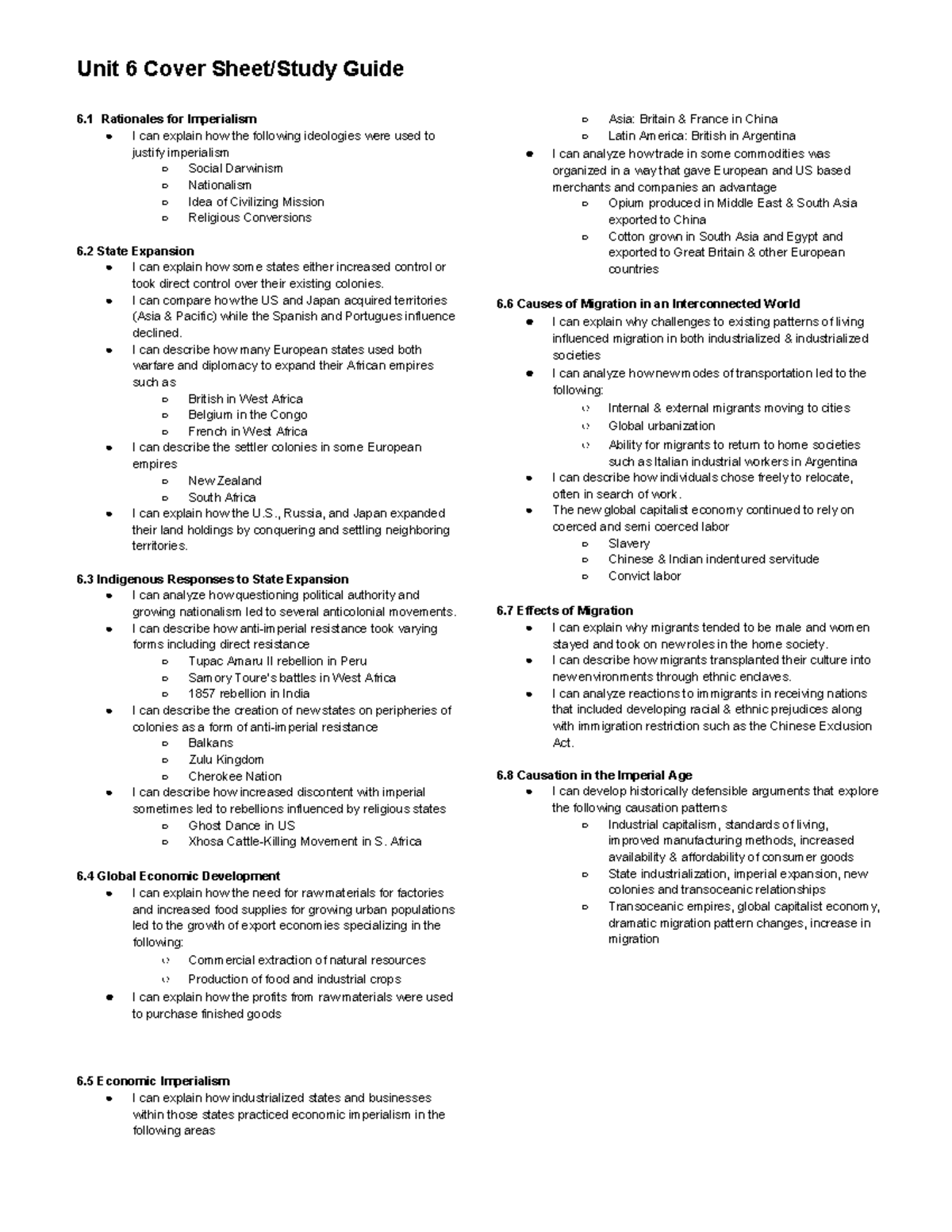 Unit 6 Cover Sheet Study Guide - I can compare how the US and Japan ...