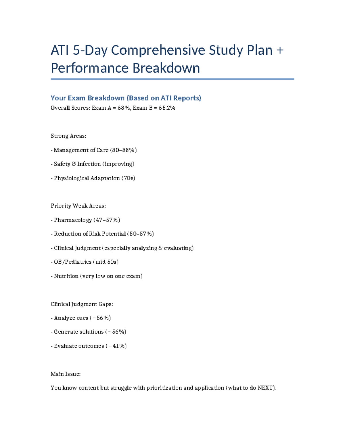 ATI 5-Day Comprehensive Study Plan for Exam Success - Studocu
