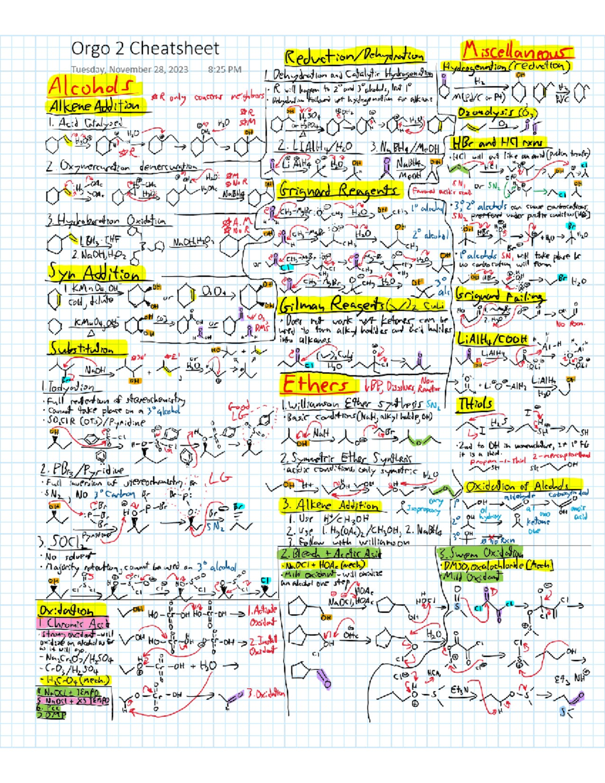 Orgo 2 Final Exam Cheatsheet: Alcohols and Reactions Overview - Studocu
