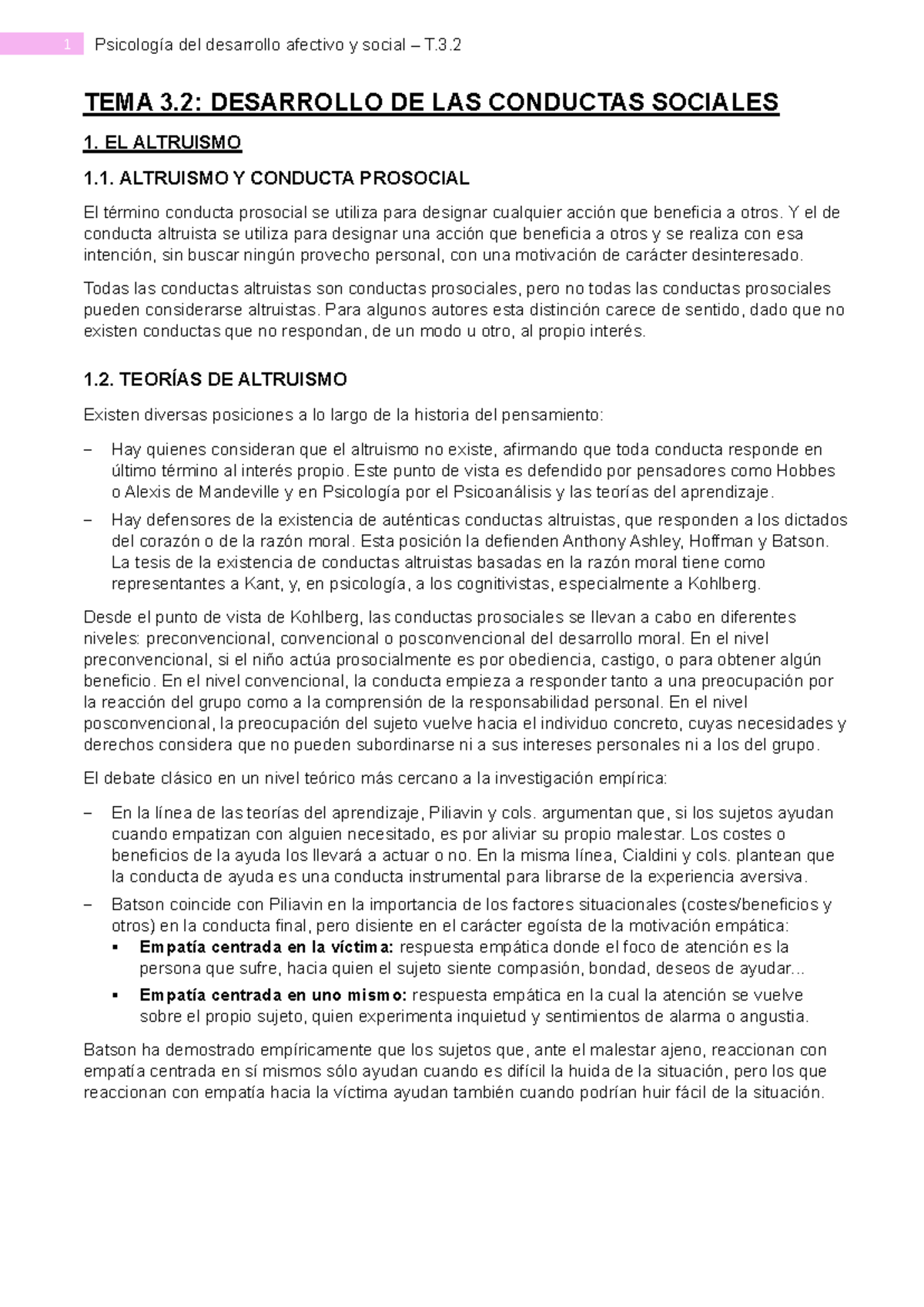 Psicología del Desarrollo Afectivo y Social T.3.2: Conductas Sociales ...