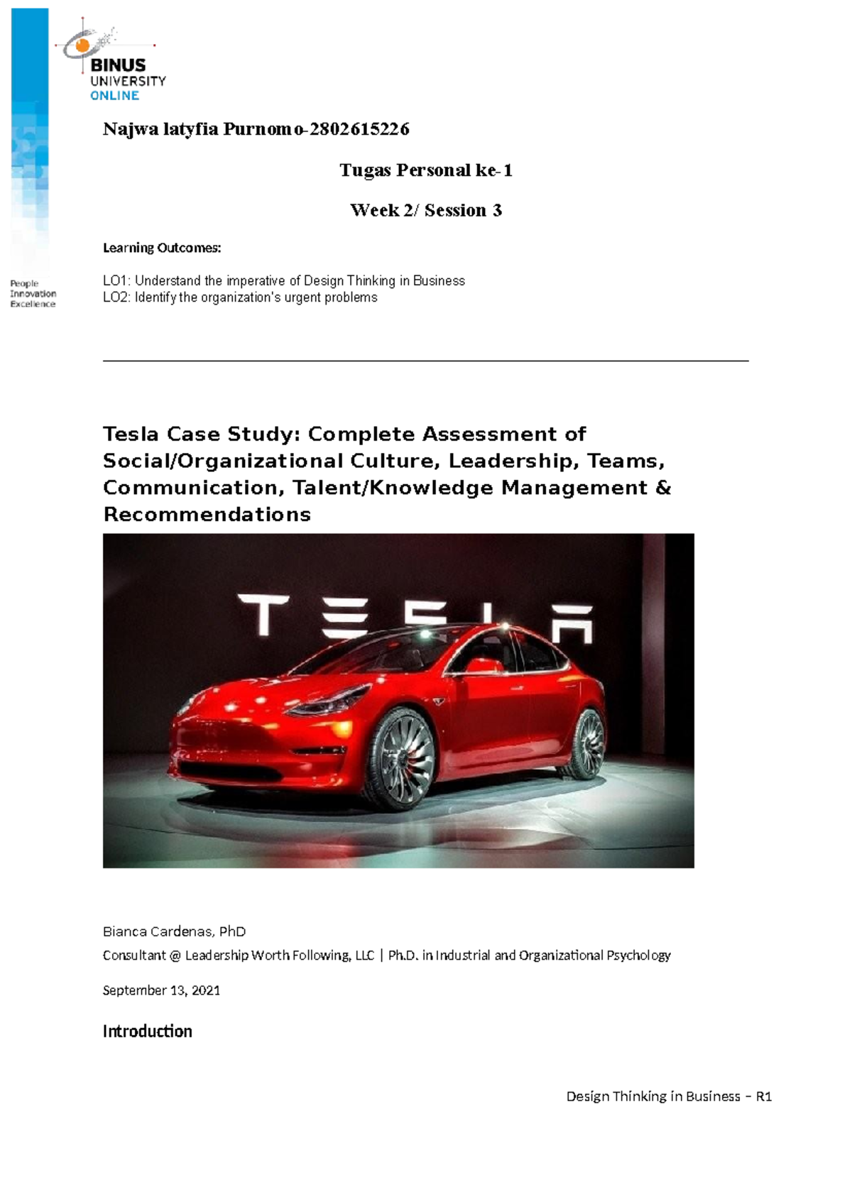 Design Thinking in Business R1: Tesla Case Study Analysis and Learning ...