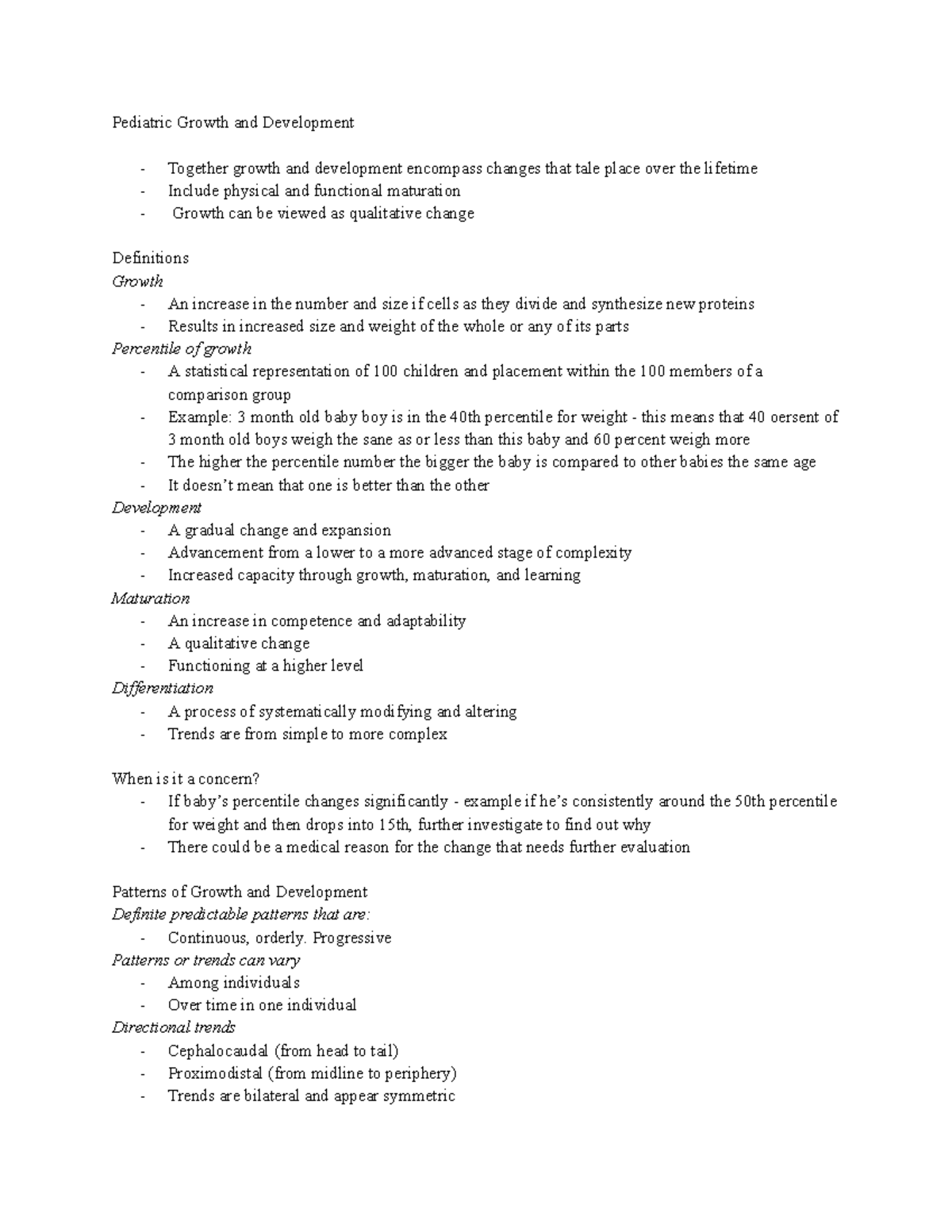 Pediatric Growth & Development Overview - NURS2700 Study Guide - Studocu