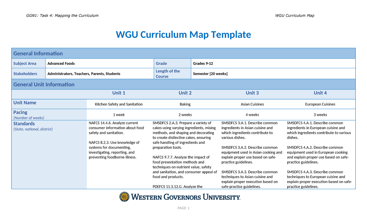 Task 4 - Curriculum Map - Passed - WGU Curriculum Map Template General ...
