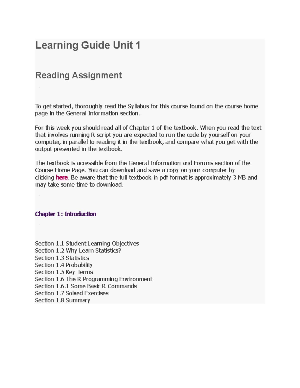 Reading Assignment & Learning Guide for MATH 1280 Unit 1 - Studocu