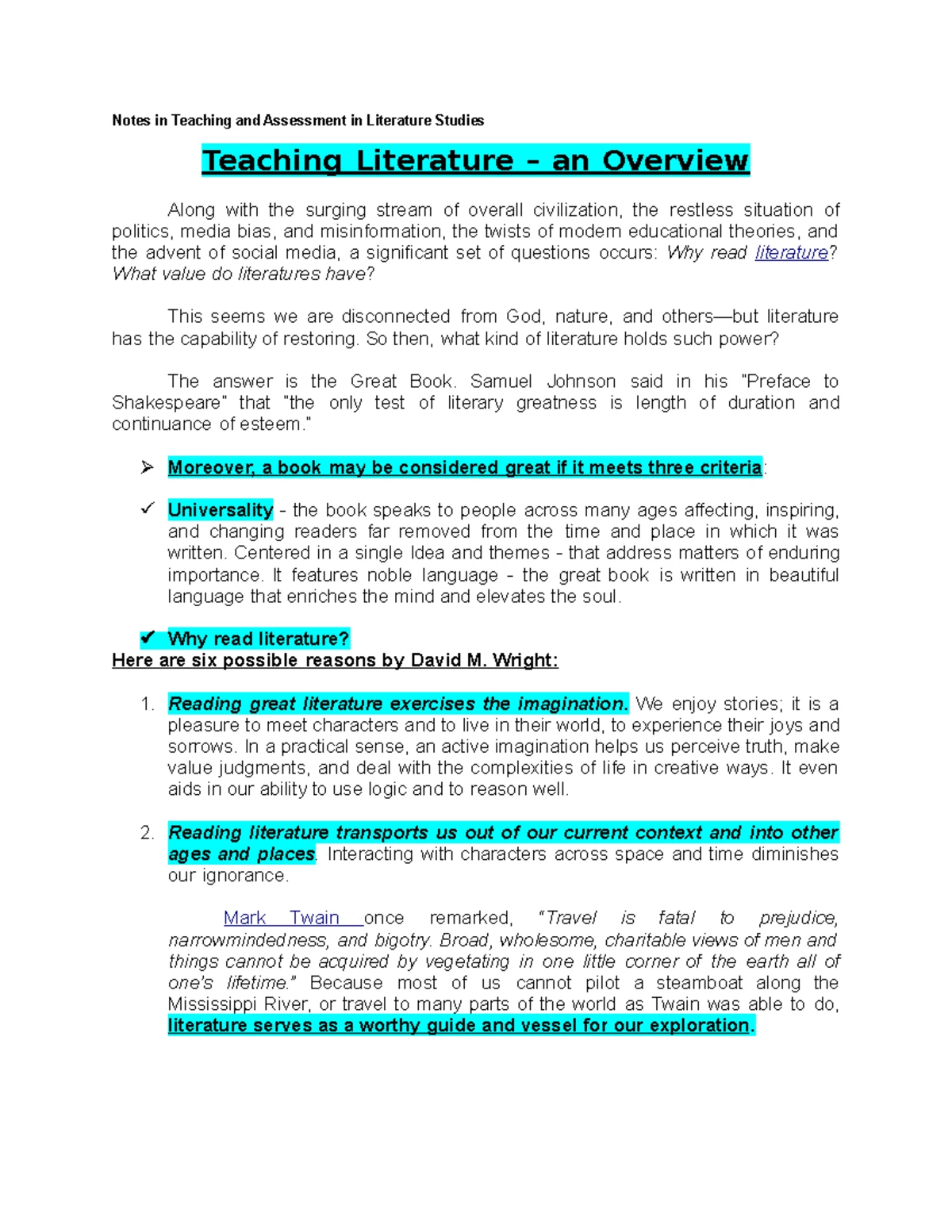 Teaching Poetry and Dramatic Poetry - Notes in Teaching and Assessment ...