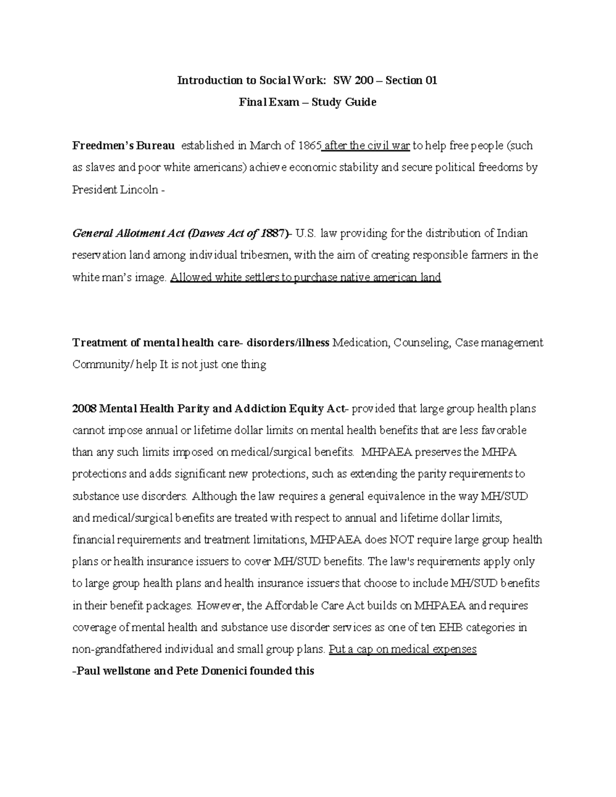 Final Exam Study Guide for SW 200: Social Work Fundamentals - Studocu