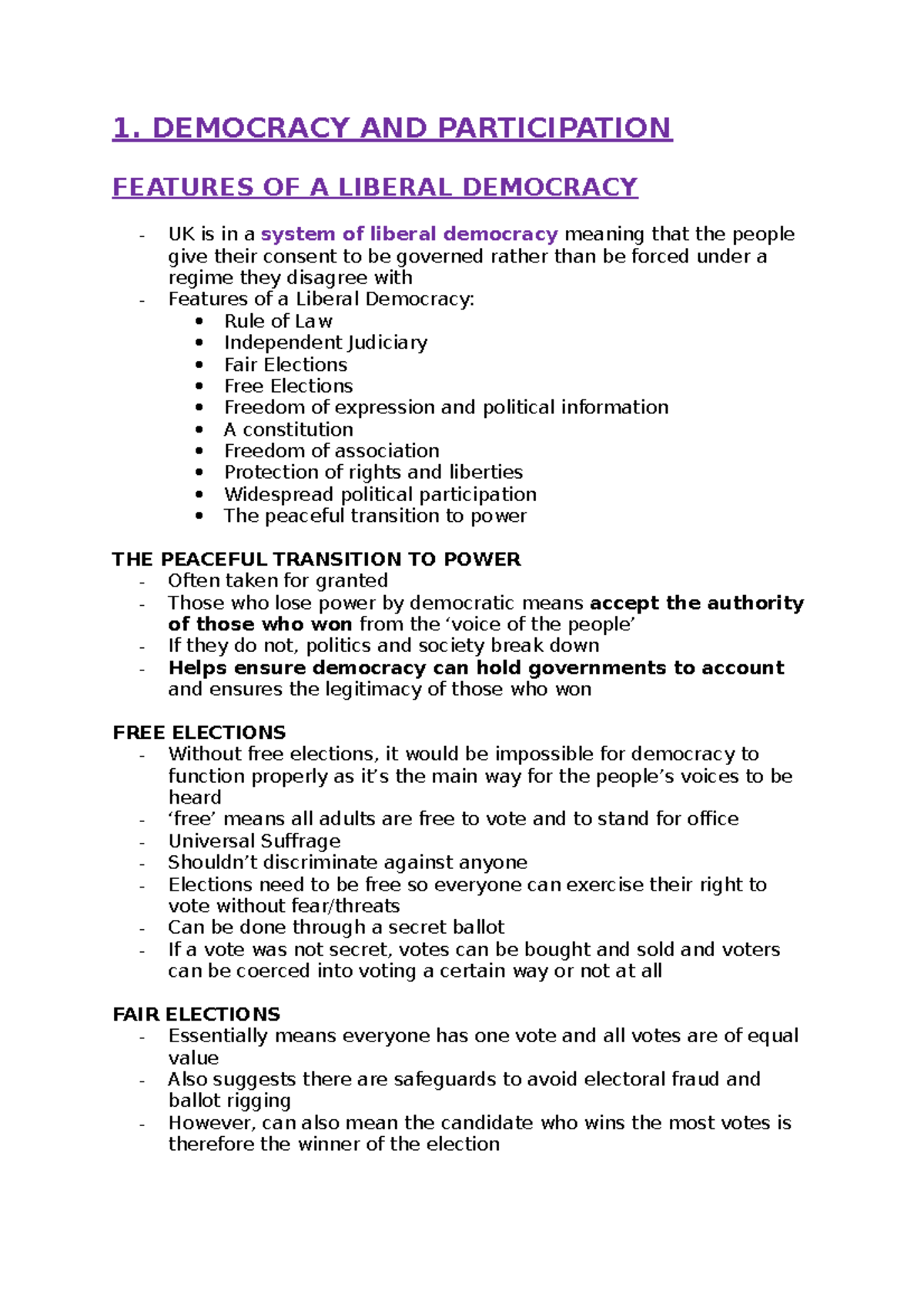 Politics A Level - All Paper 1 Notes (Edexcel) on Democracy & Elections ...