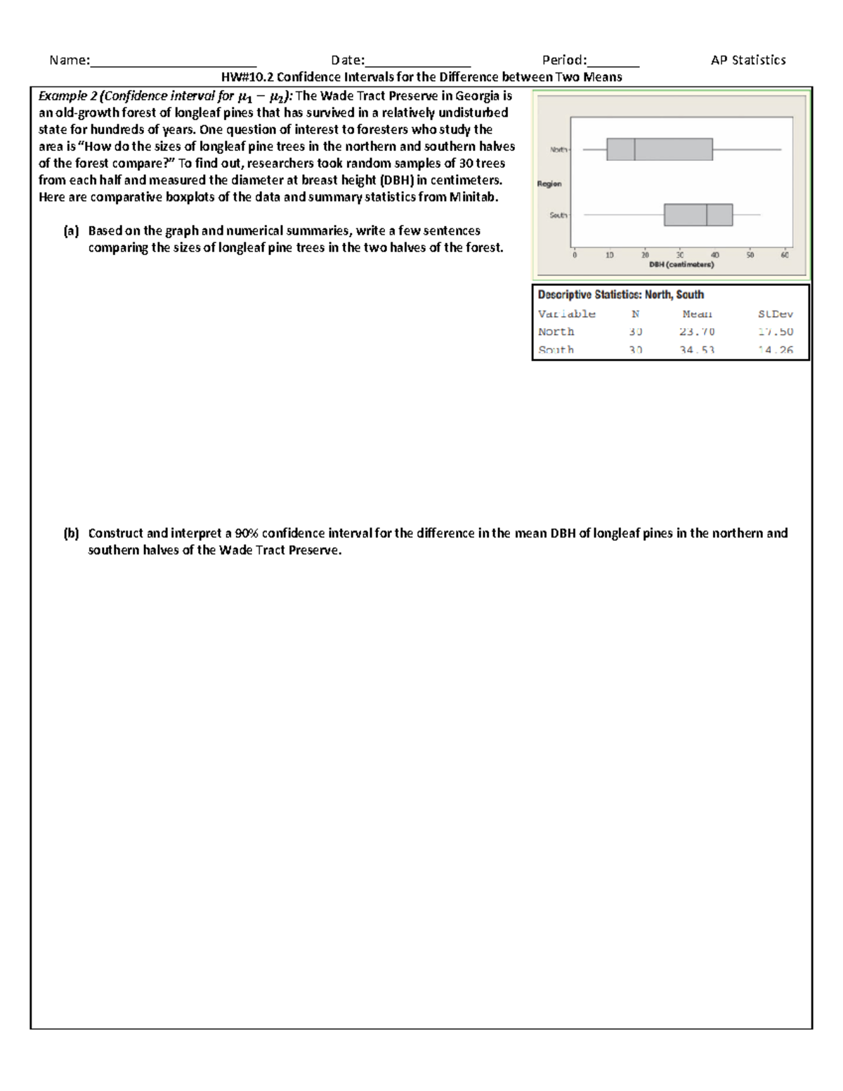 HW#10.2 Confidence Intervals for the Difference of Two Means - Studocu