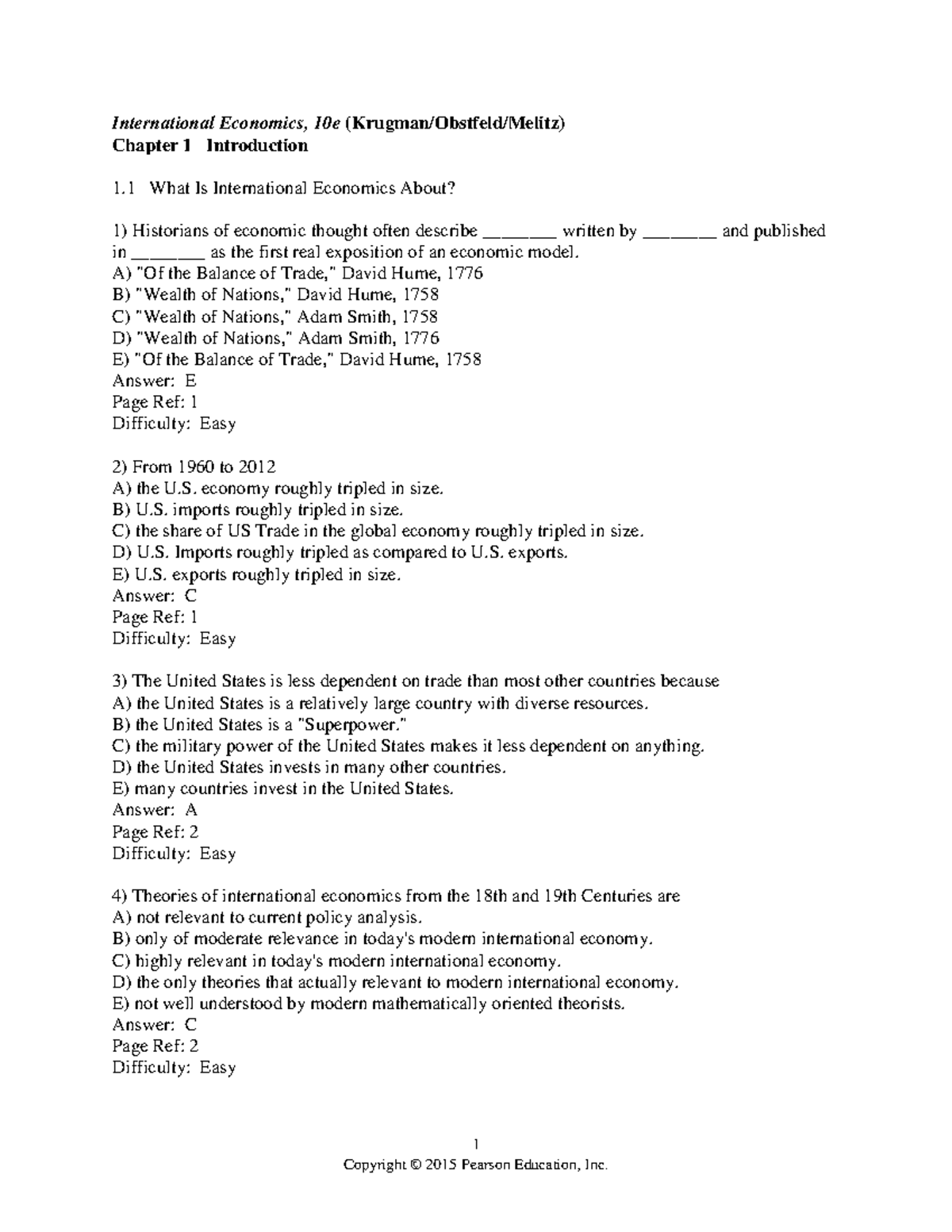International Economics, 10e Chapter 1: Introduction to Trade Theory ...