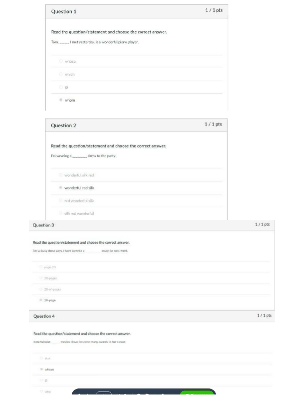 Quiz 4: Virtual 202306 Avanzado 5 - Grammar and Sentence Structure ...