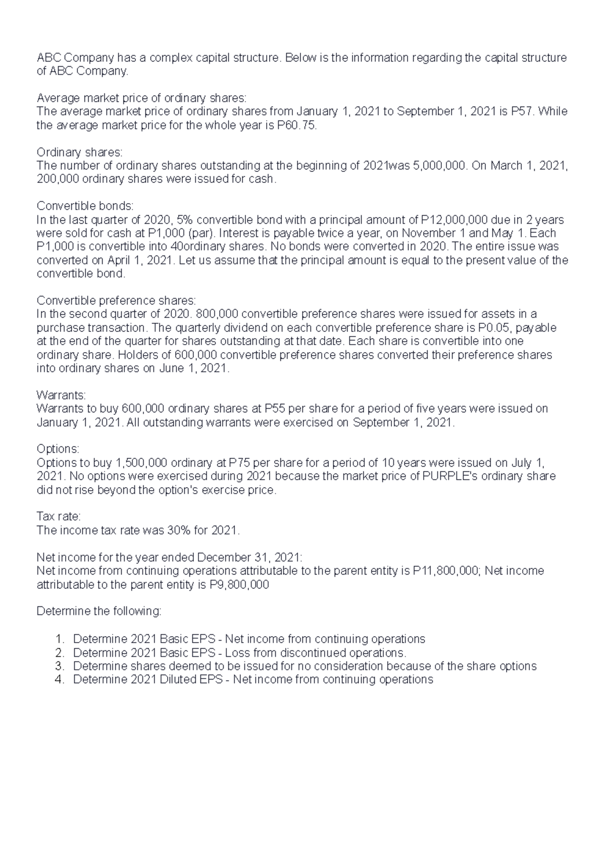 @ABC Company has a complex capital structure - Below is the information ...
