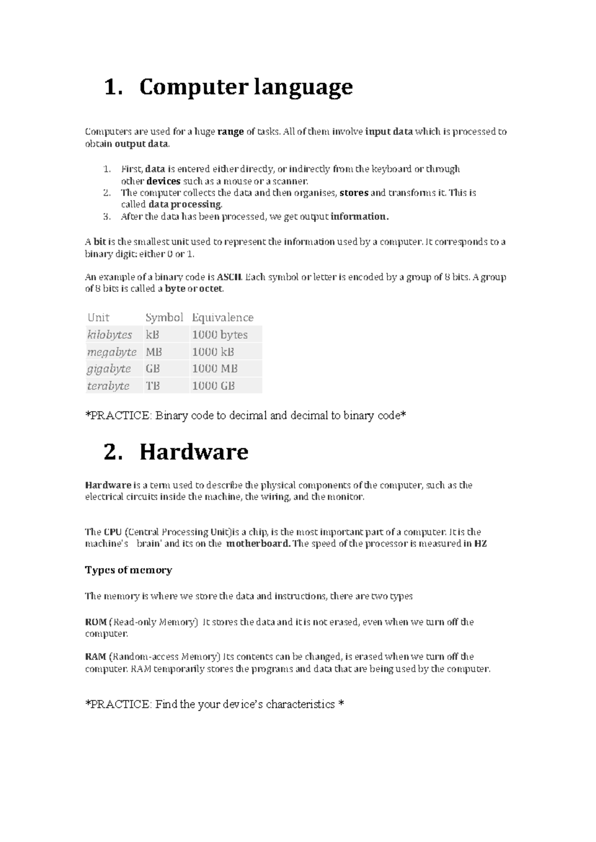 Computer Language and Hardware Overview - Studocu
