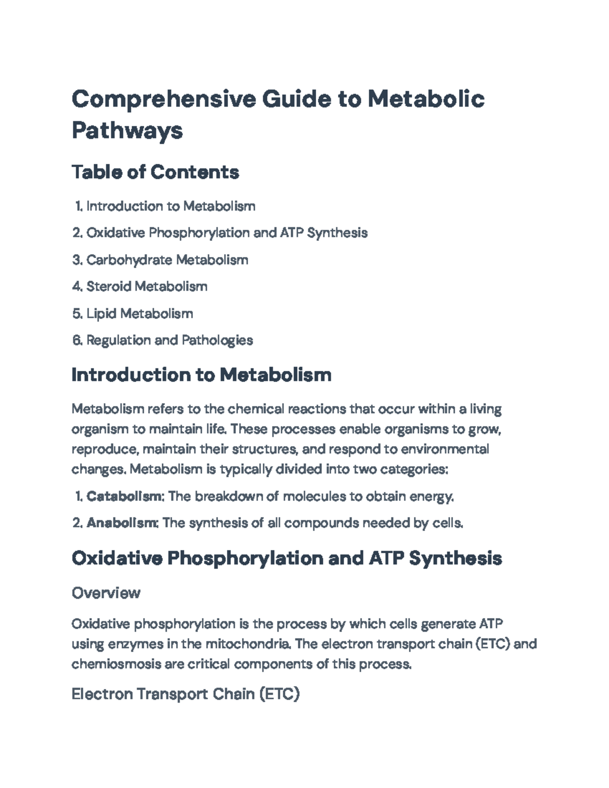 Comprehensive Guide to Metabolic Pathways (BIO101 Lecture Notes ...