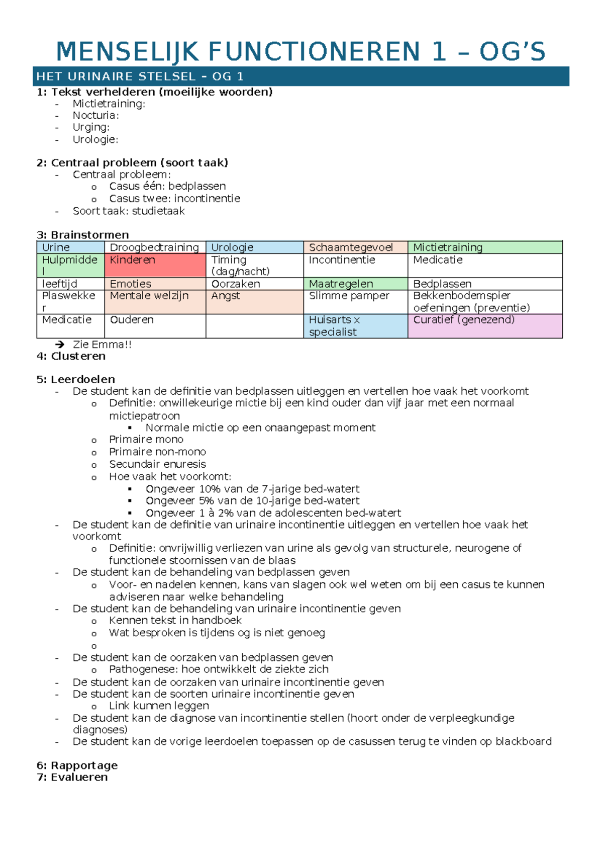 Menselijk Functioneren 1 (OG's) - Urinaire Systematiek en Incontinentie ...